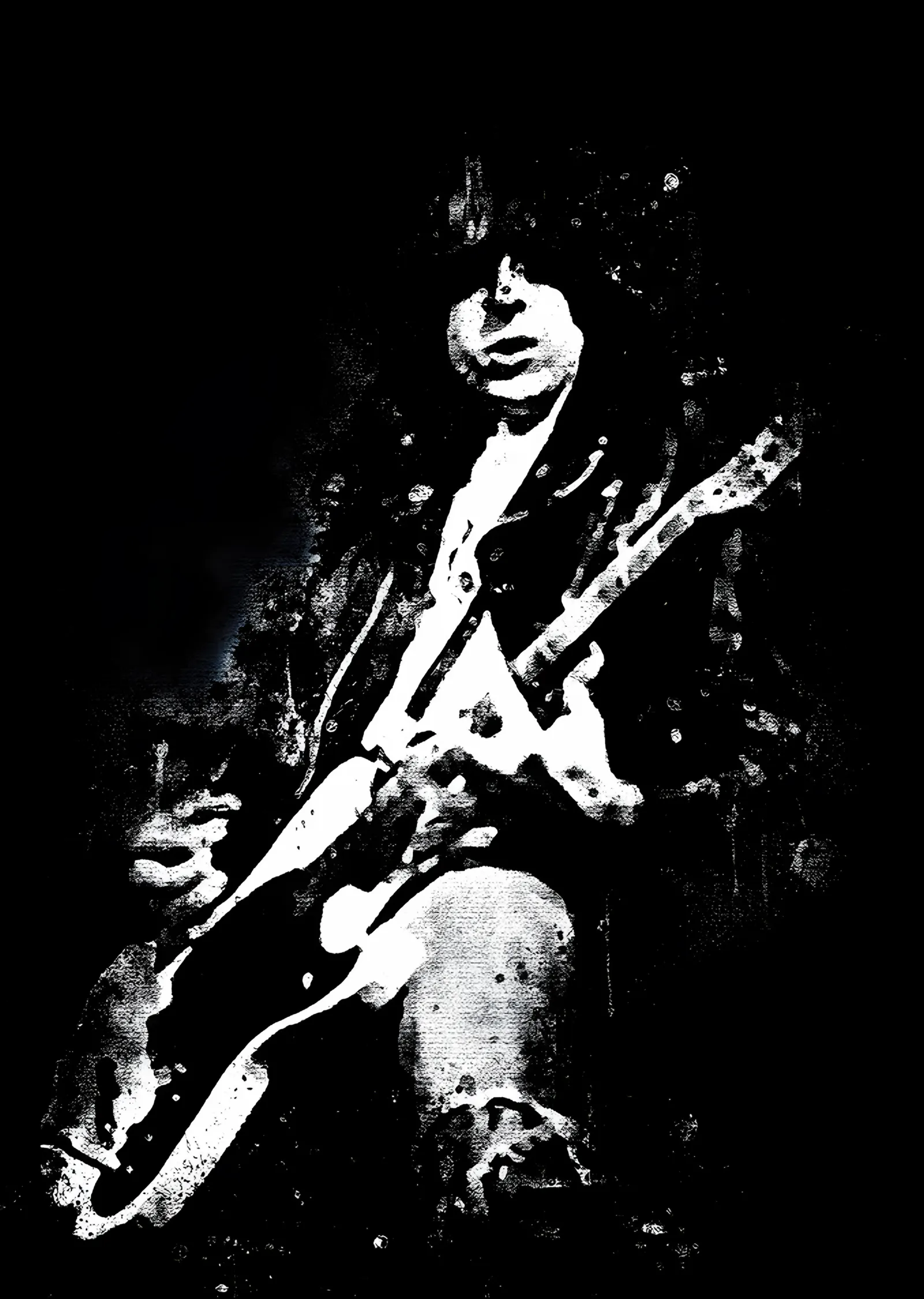Johnny Ramone: Siyah Beyaz Sıçrama Silüeti metal tablo
