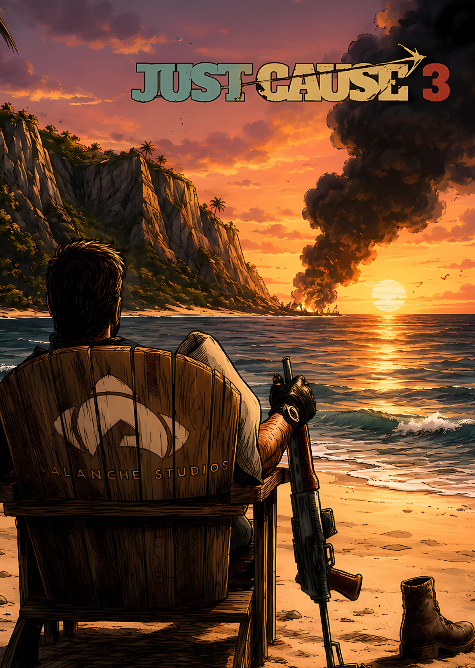 Just Cause 3: Sahilde Gün Batımı Molası metal tablo