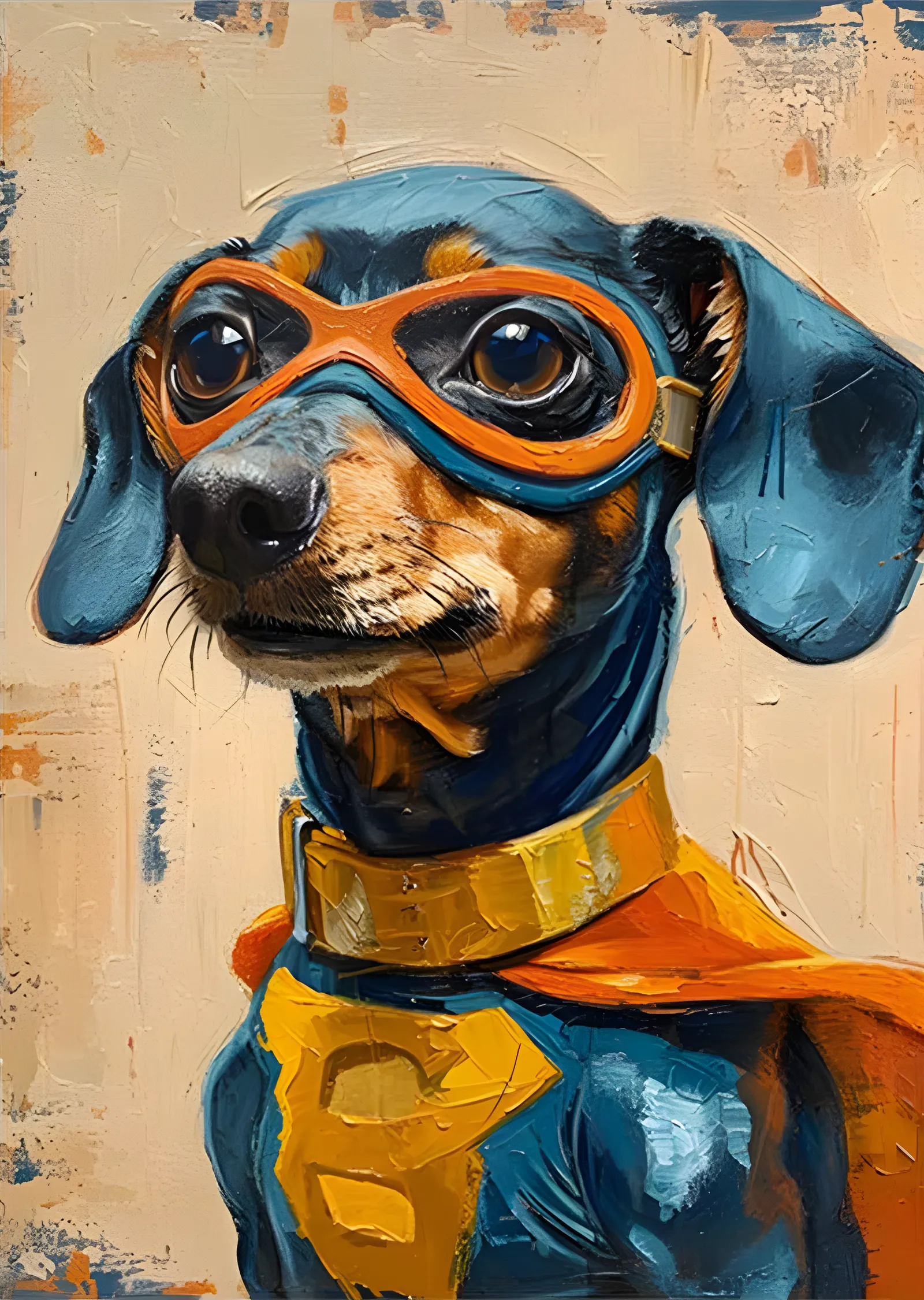Kahraman Dachshund - Turuncu Gözlük metal tablo