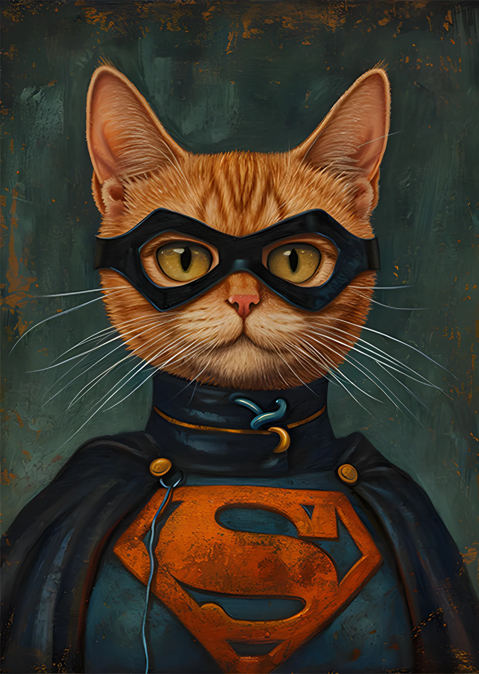 Kahraman Sarman Kedi - Petrol Zemin metal tablo