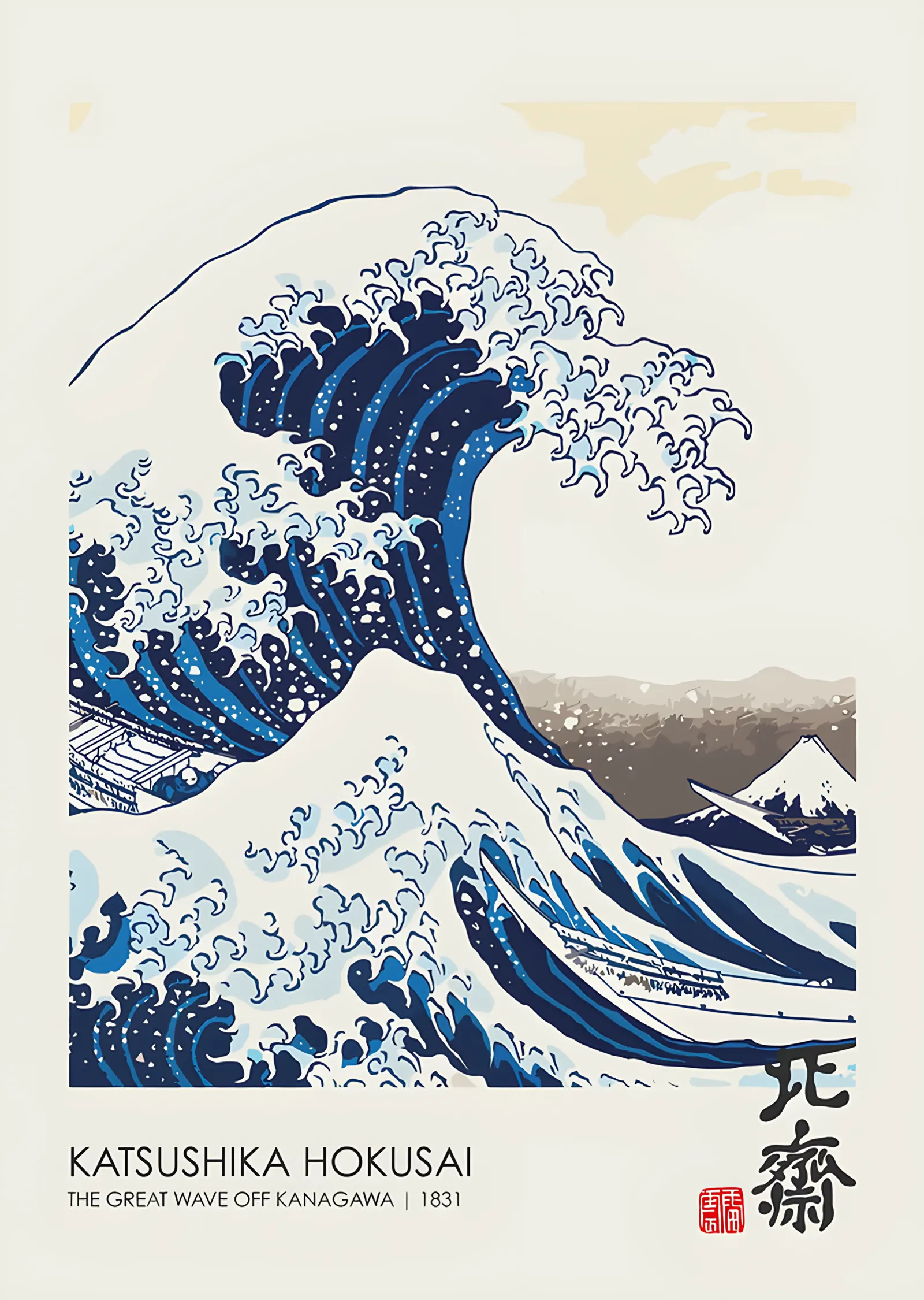 Kanagawa Açıklarında Büyük Dalga - Katsushika Hokusai (Krem metal tablo