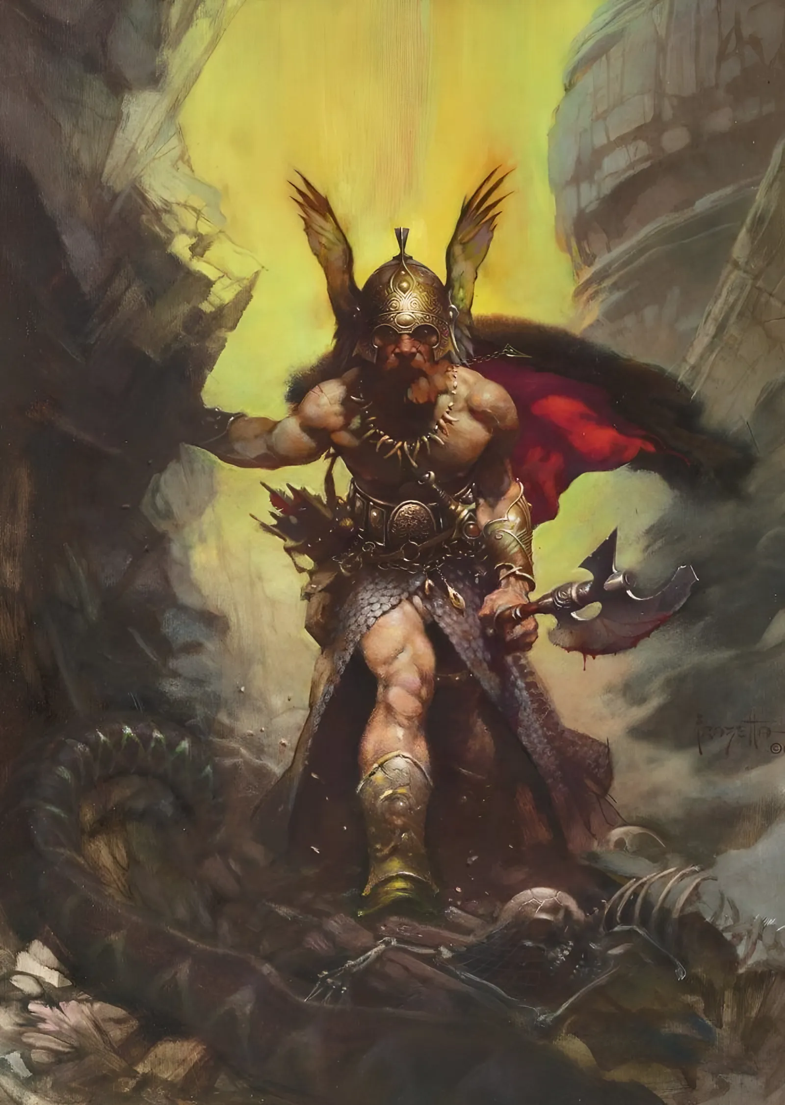 Kanatlı Miğferli Savaşçının Zaferi - Frank Frazetta metal tablo