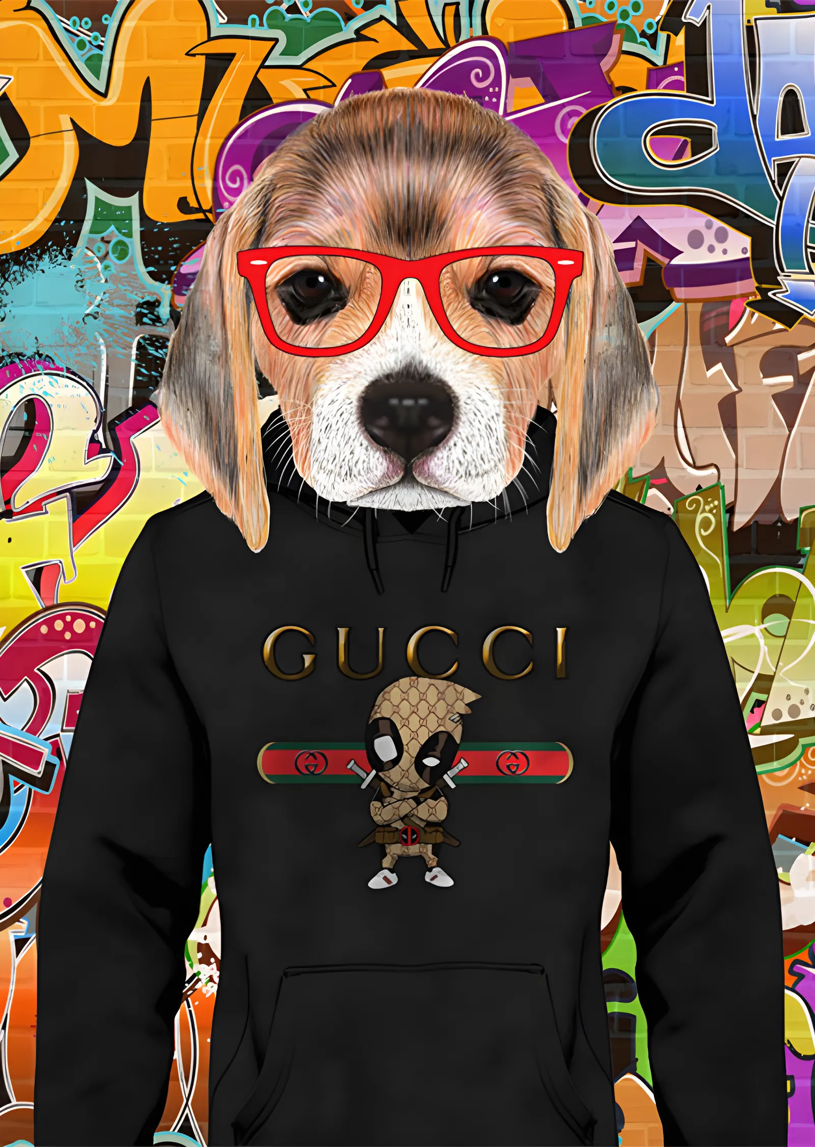 Kapüşonlu Beagle - Grafitili Duvar metal tablo