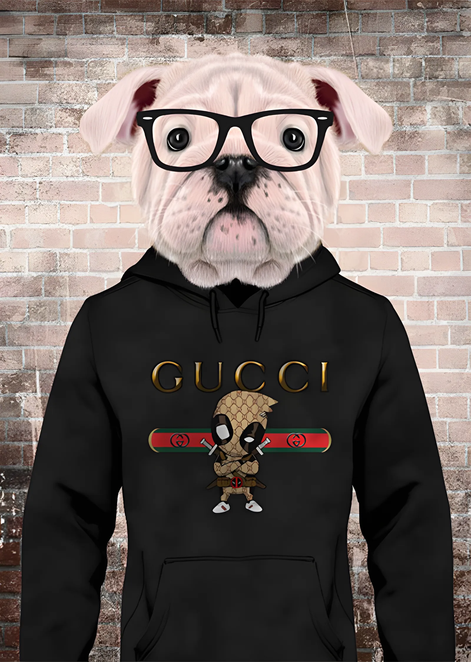 Kapüşonlu Bulldog - Tuğla Duvar metal tablo