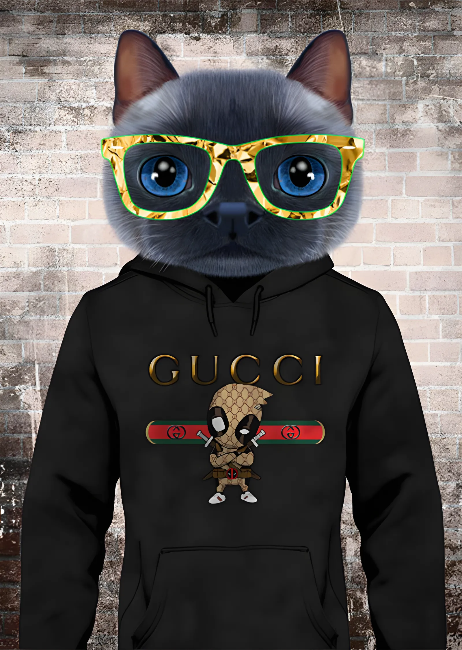 Kapüşonlu Kedi - Sarı Gözlük metal tablo