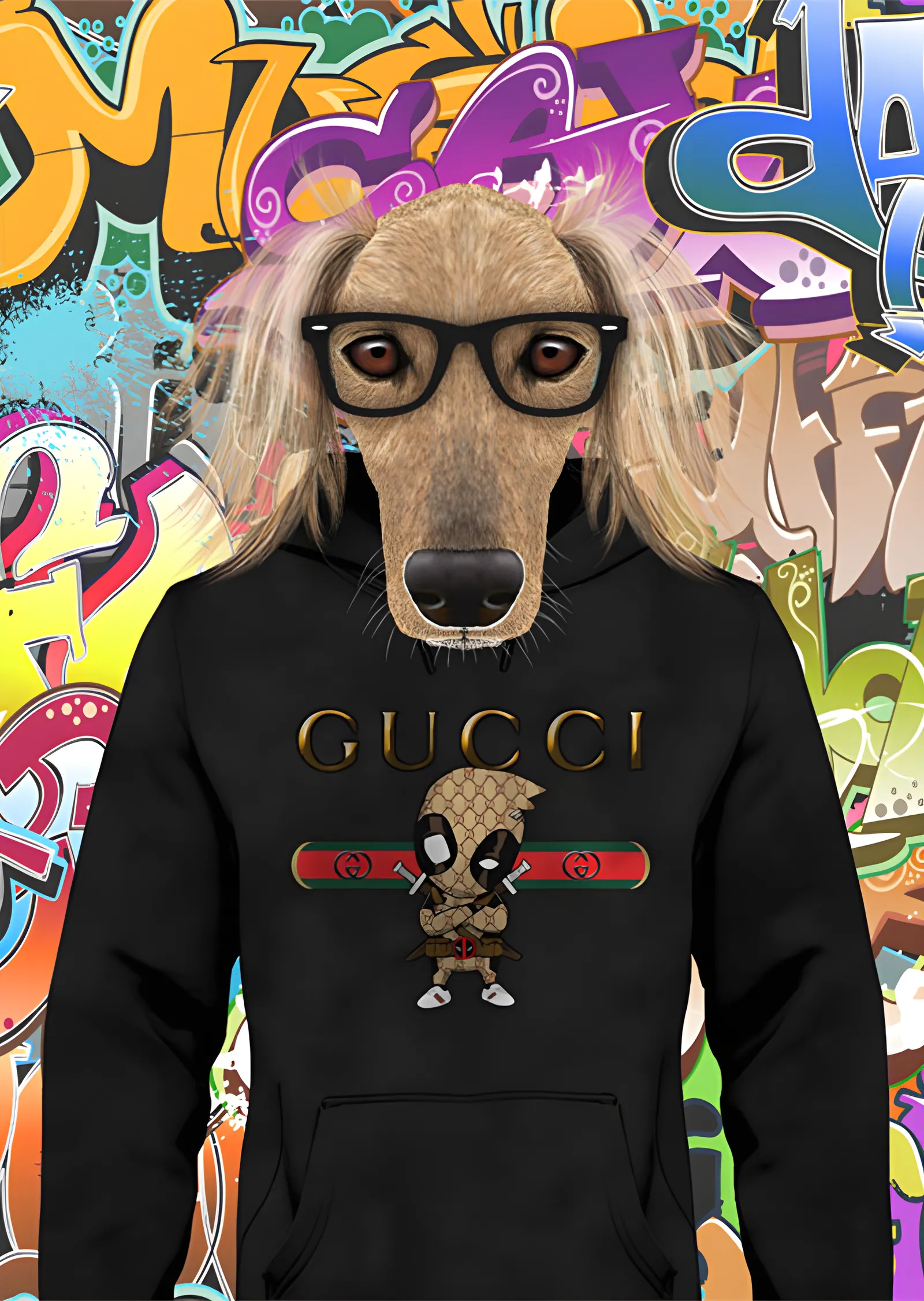 Kapüşonlu Saluki - Grafitili Duvar metal tablo