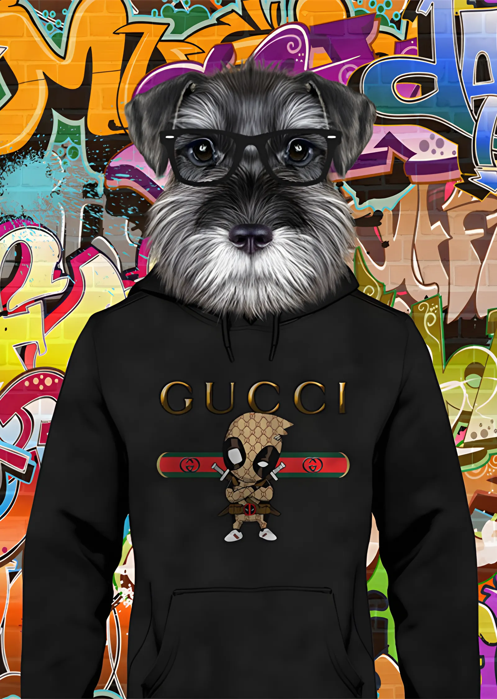 Kapüşonlu Schnauzer - Grafitili Duvar metal tablo