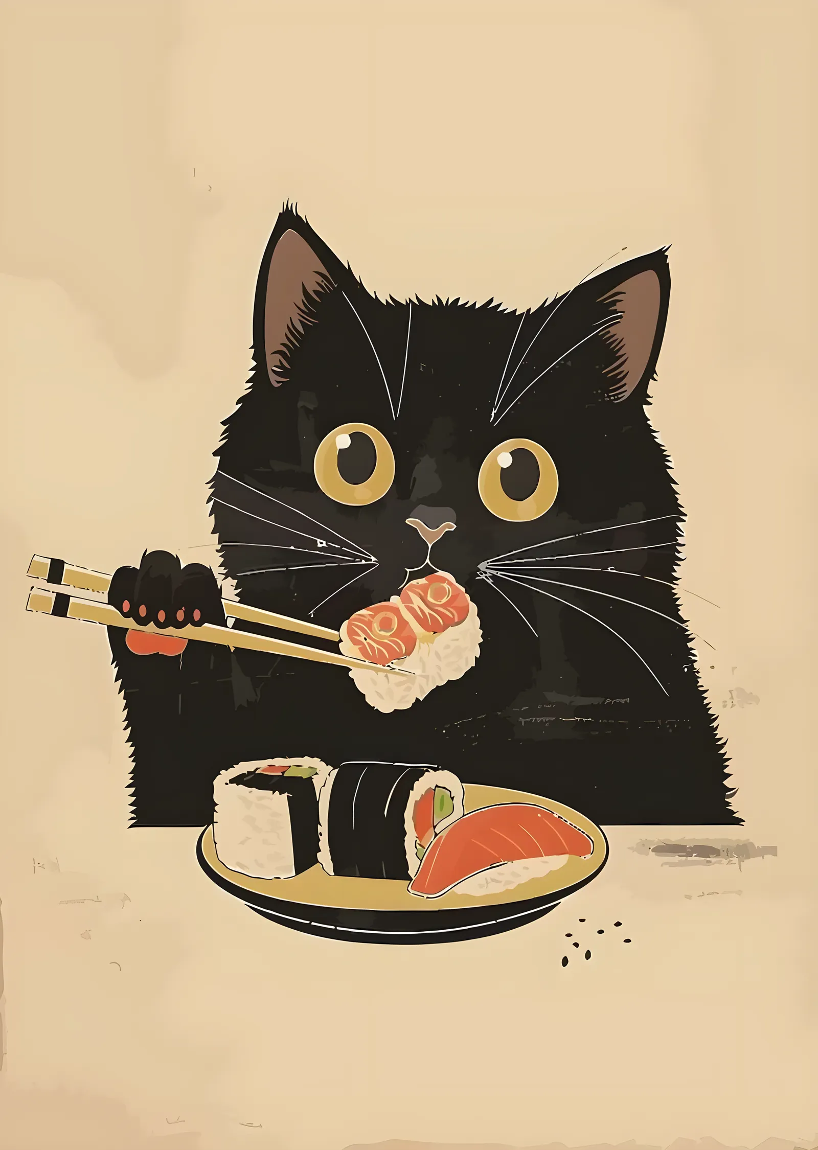 Kara Kedi - Suşi Tabağı metal tablo