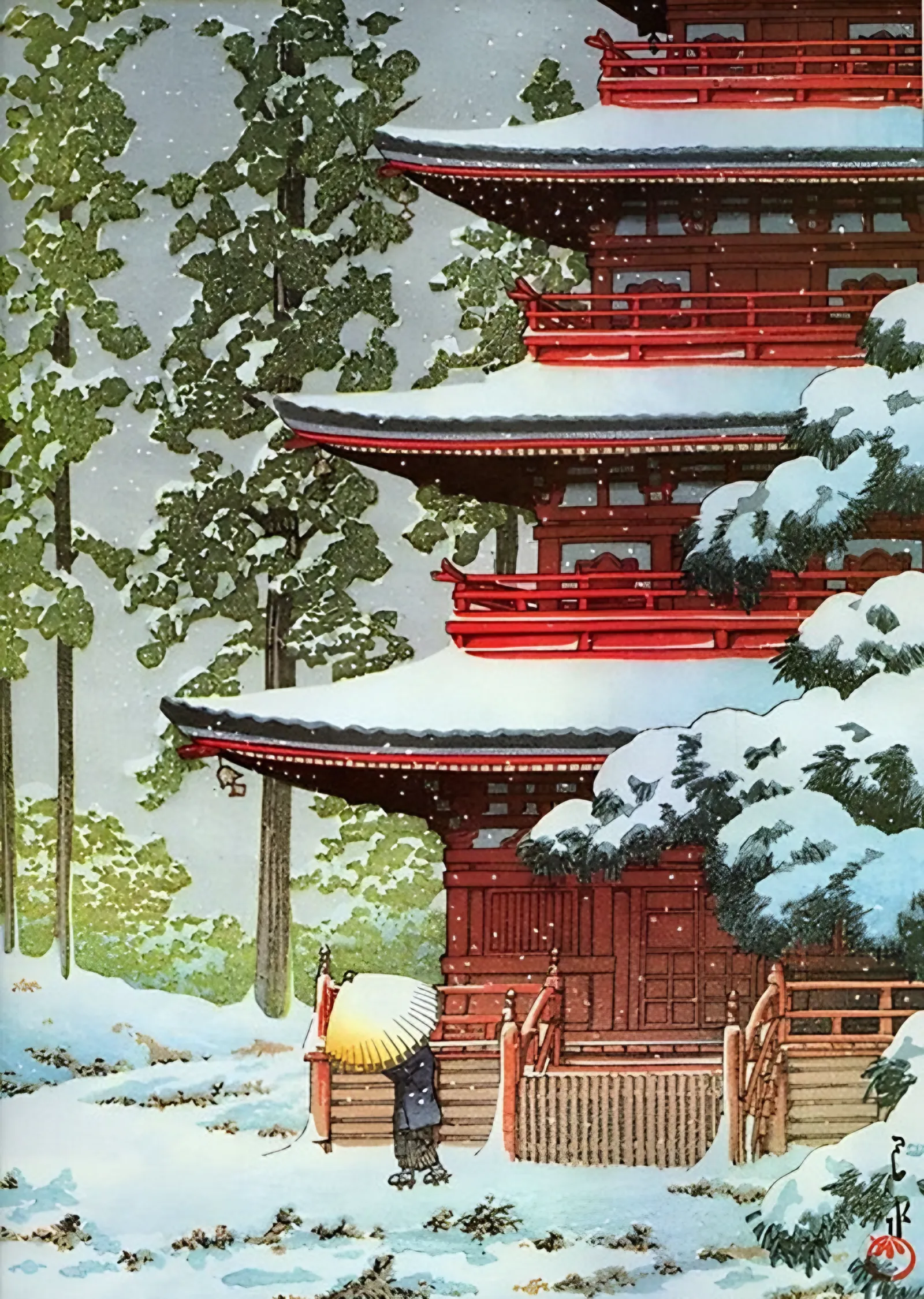 Karda Kızıl Tapınak - Kawase Hasui metal tablo