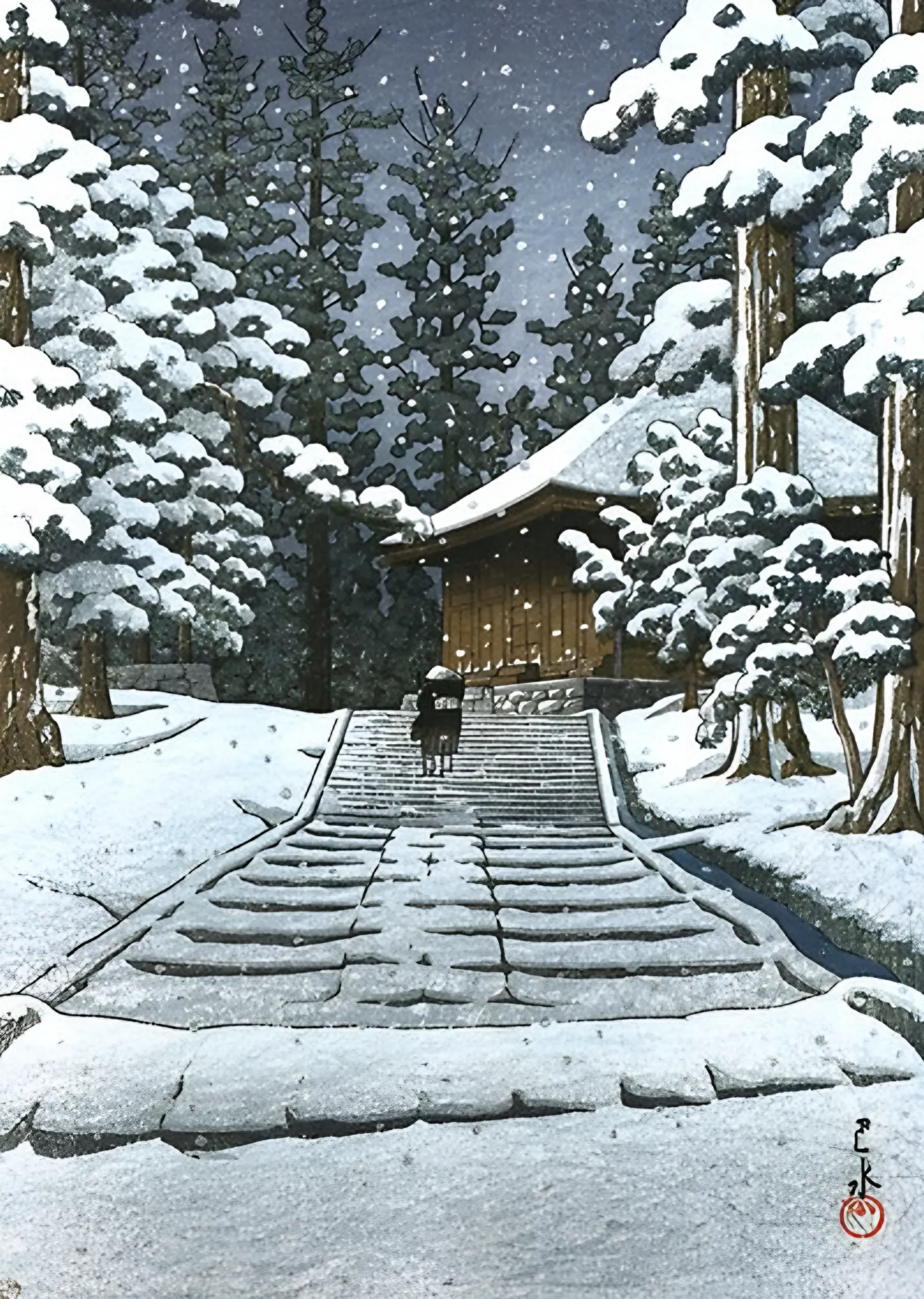 Karda Konjikido, Hiraizumi - Kawase Hasui metal tablo