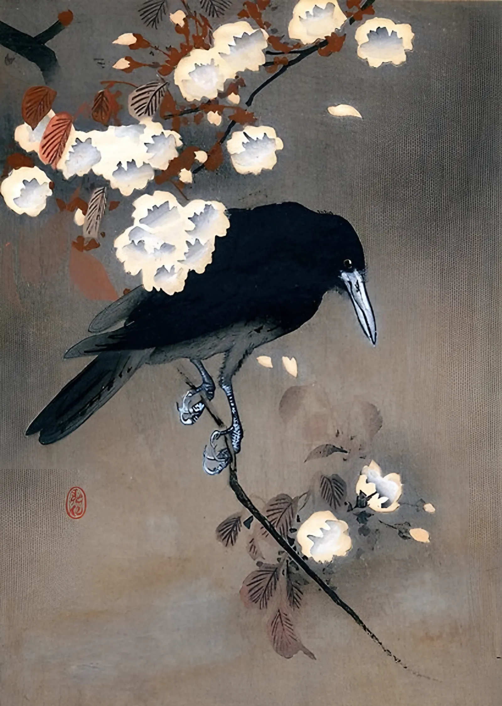 Karga ve Erik Çiçeği - Ohara Koson metal tablo