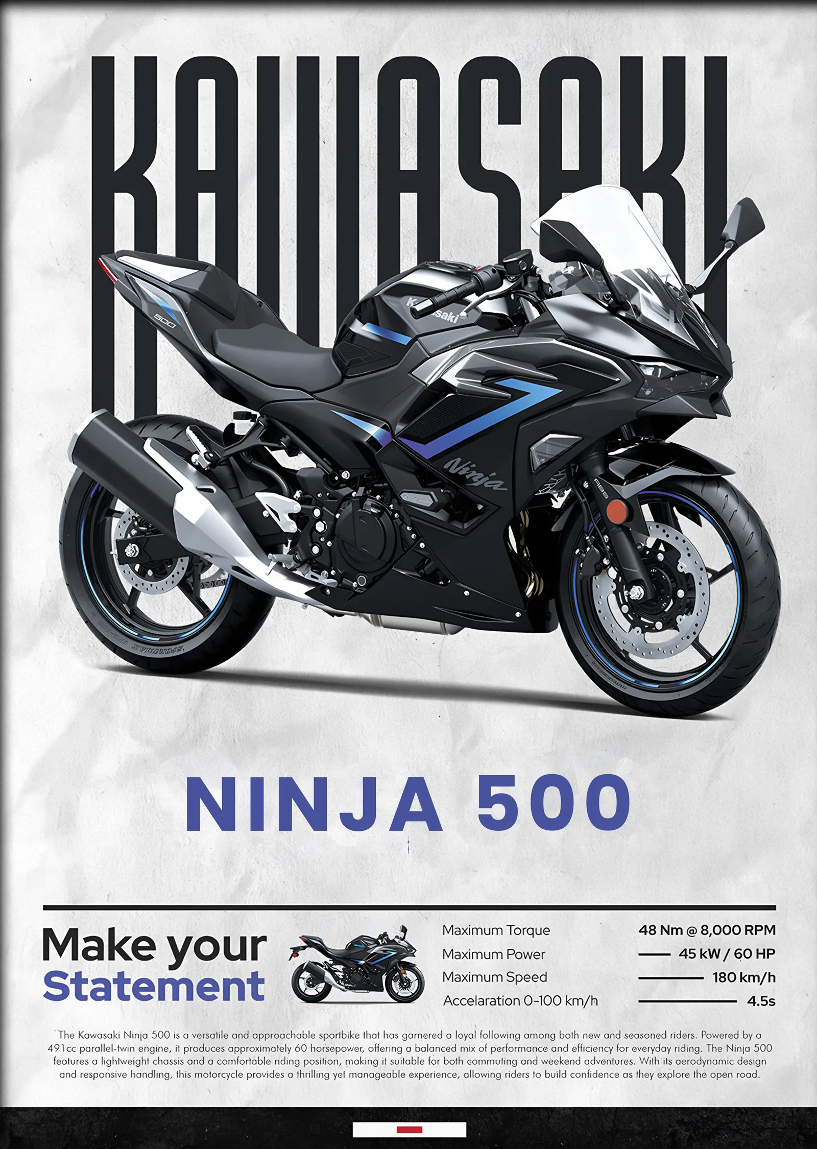 Kawasaki Ninja 500 metal tablo