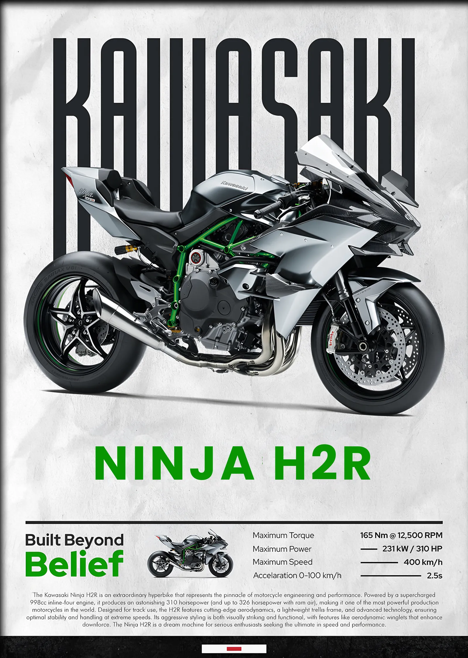 Kawasaki Ninja H2R Aynalı metal tablo