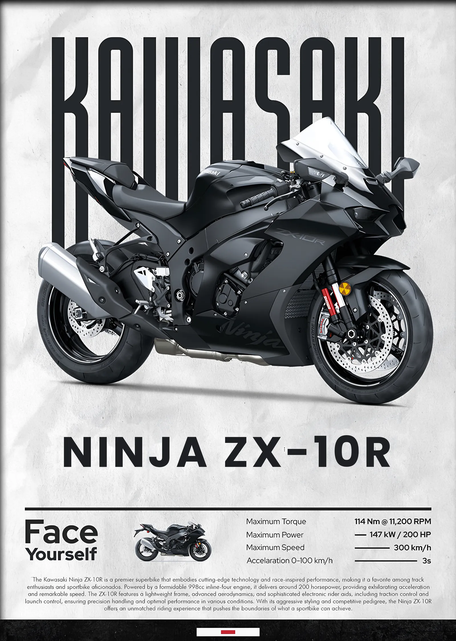Kawasaki Ninja ZX-10R Siyah metal tablo