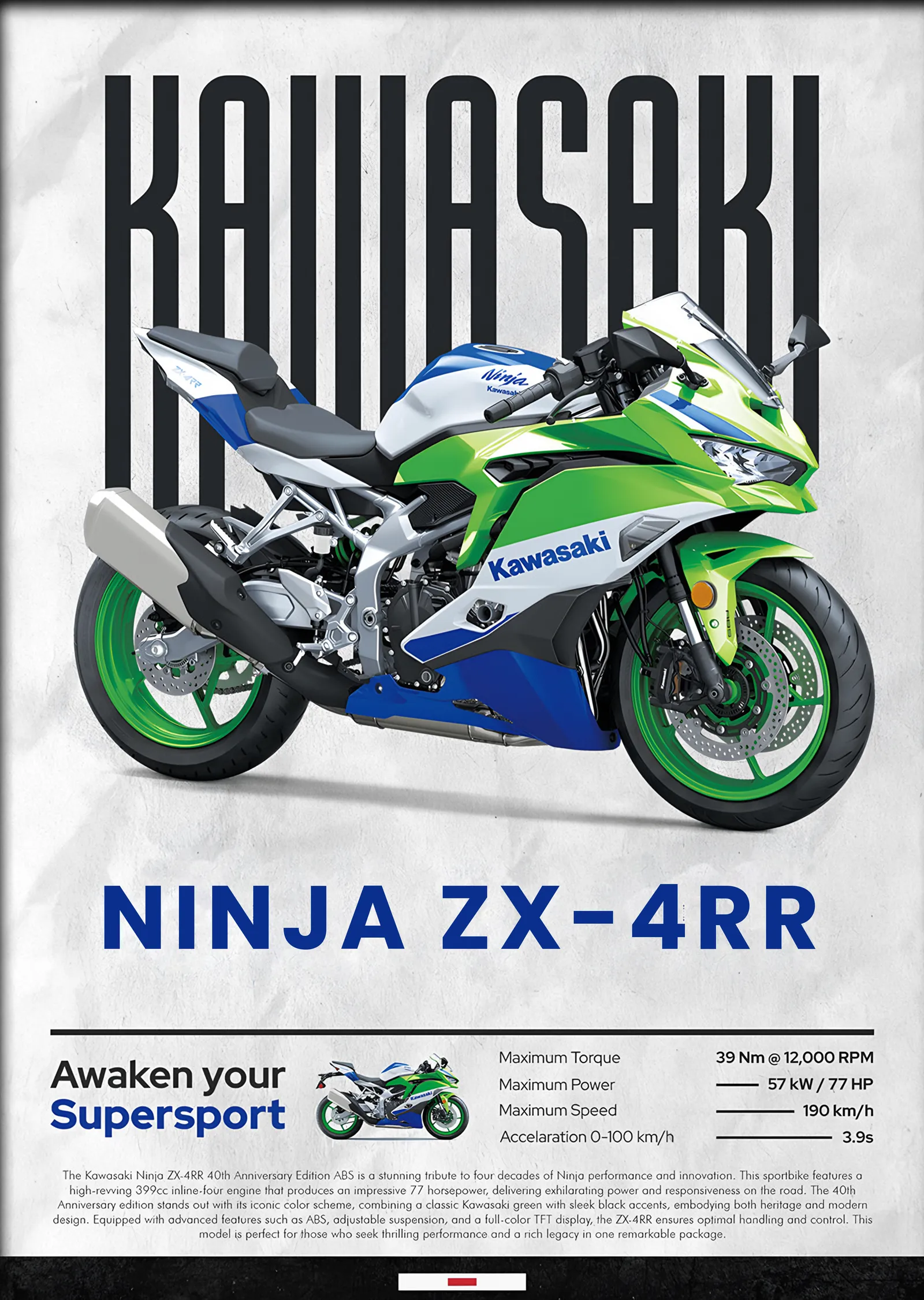 Kawasaki Ninja ZX-4RR Yeşil metal tablo