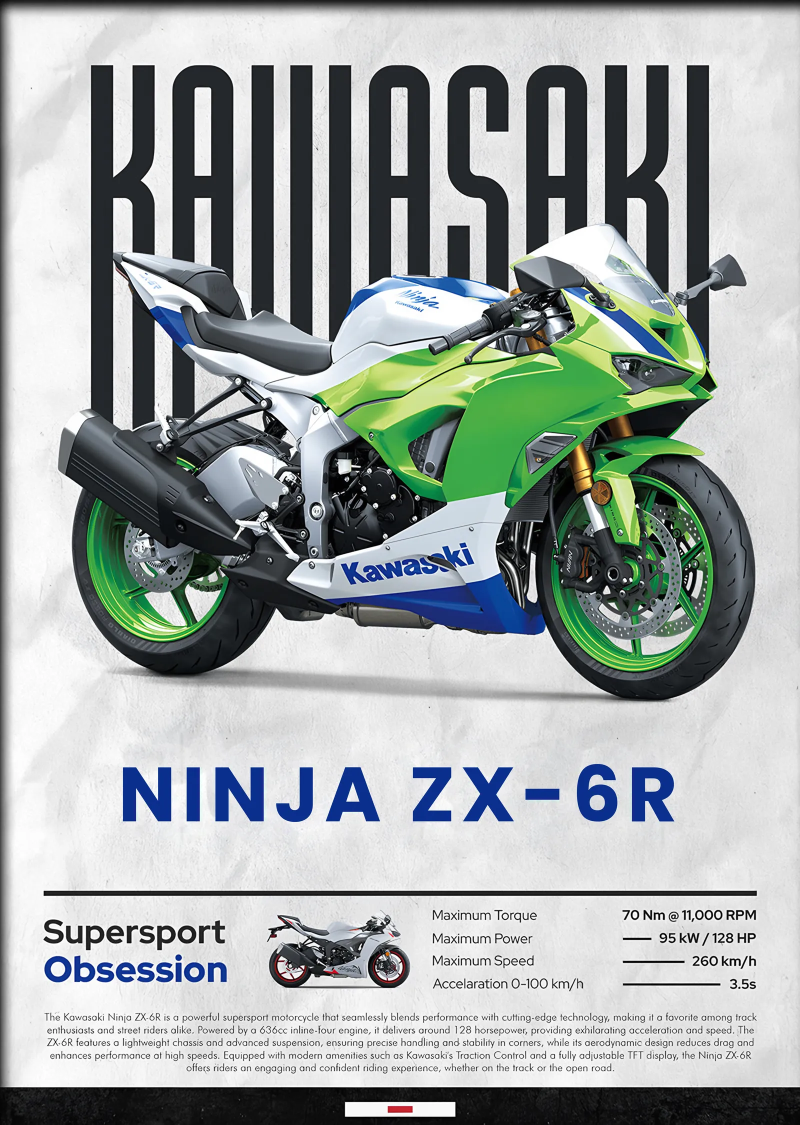 Kawasaki Ninja ZX-6R Yeşil metal tablo