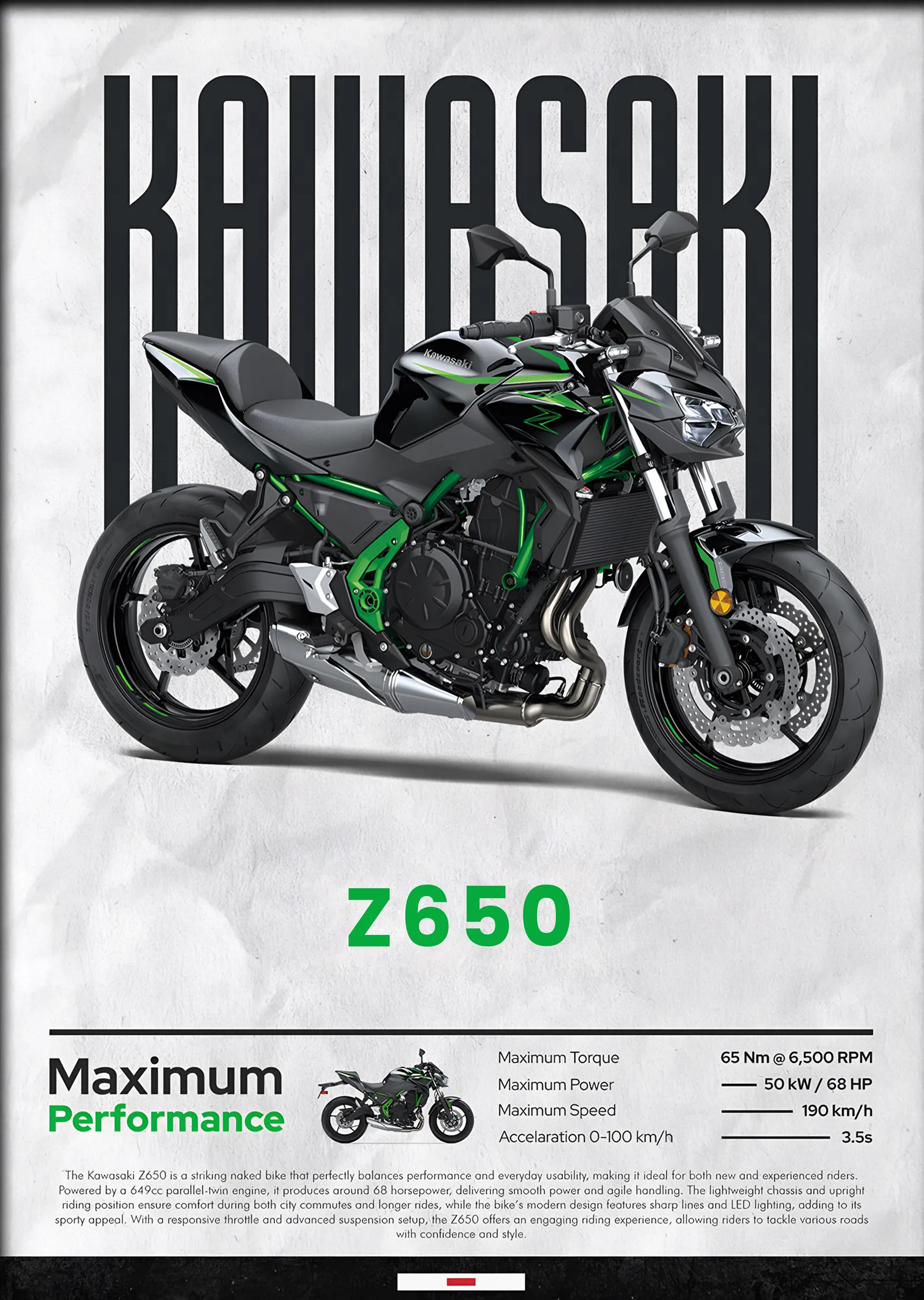 Kawasaki Z650 Yeşil metal tablo