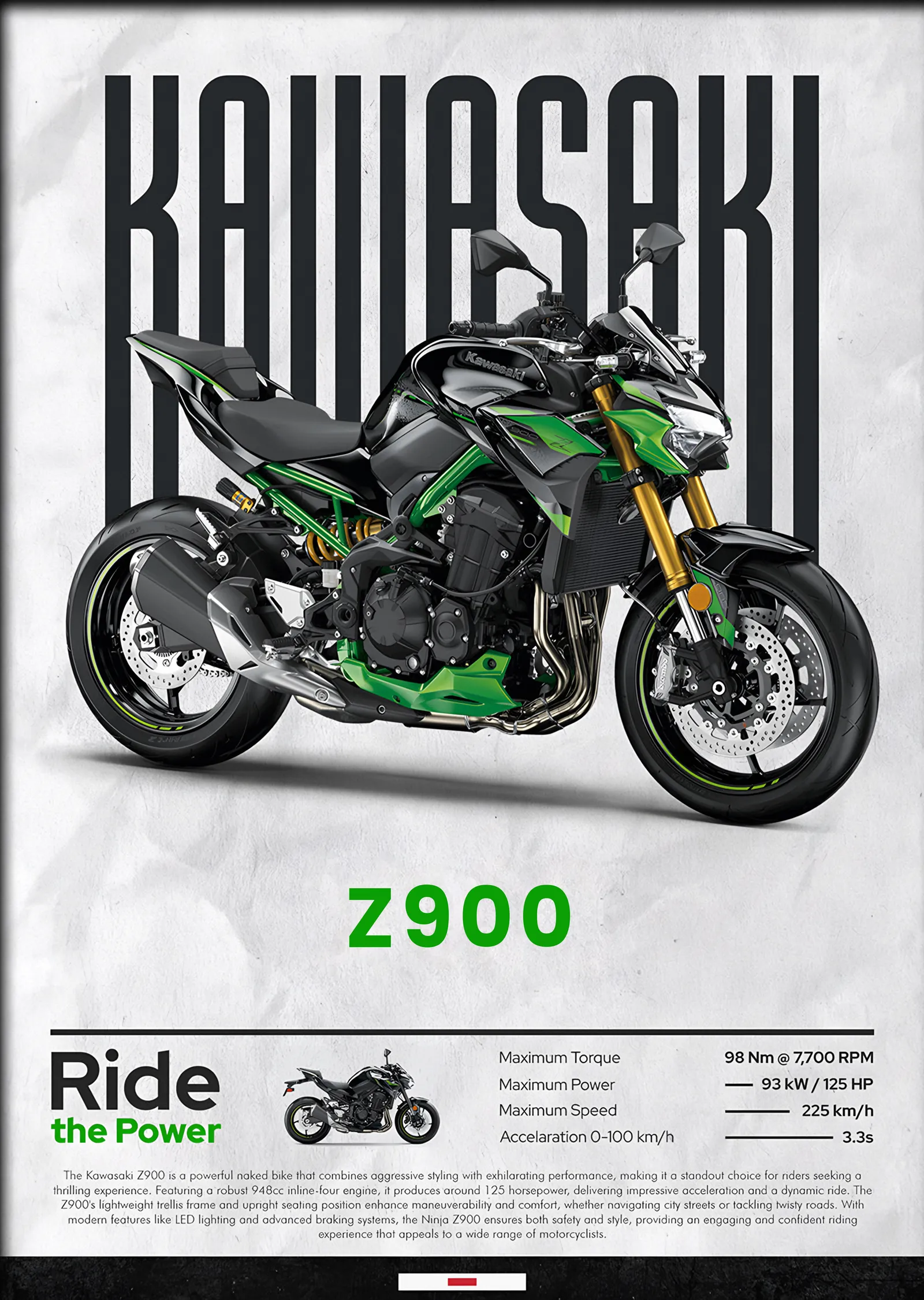 Kawasaki Z900 Yeşil metal tablo
