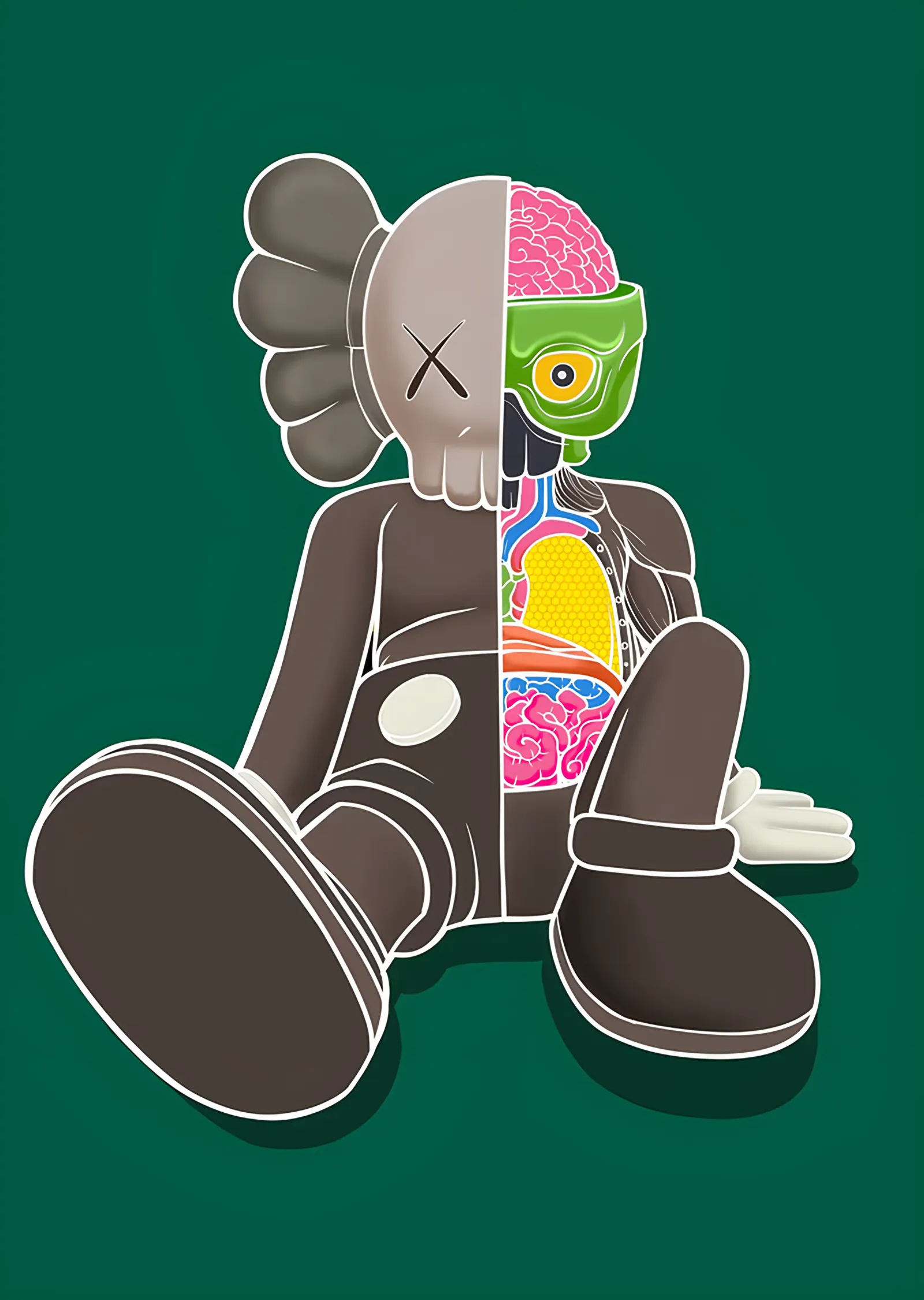 KAWS: Yeşil Zeminde Anatomik Companion metal tablo