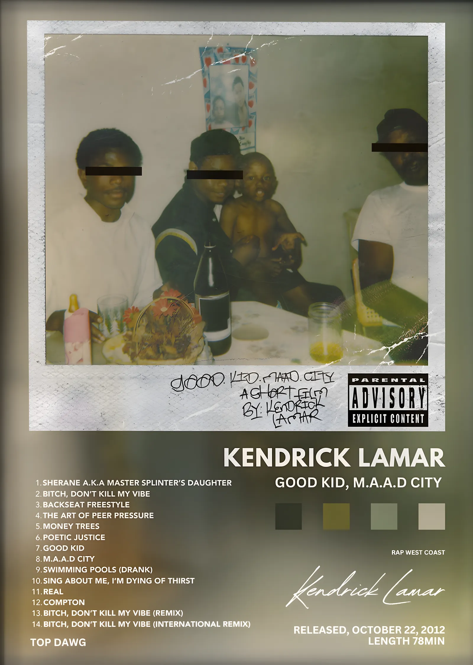 Kendrick Lamar: good kid, m.A.A.d city metal tablo