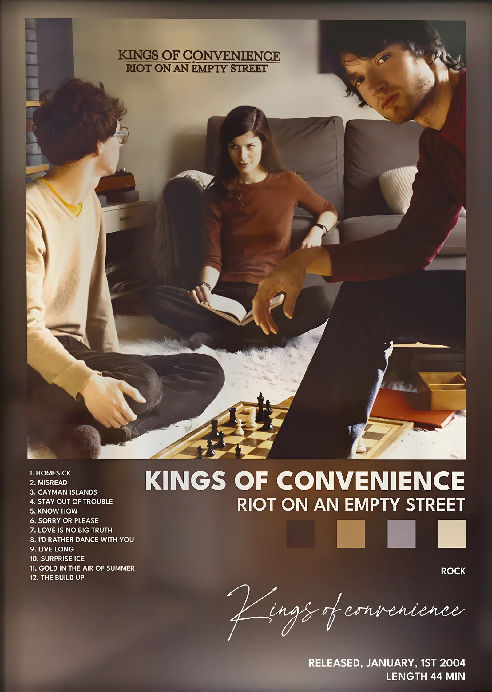 Kings of Convenience: Riot on an Empty Street metal tablo