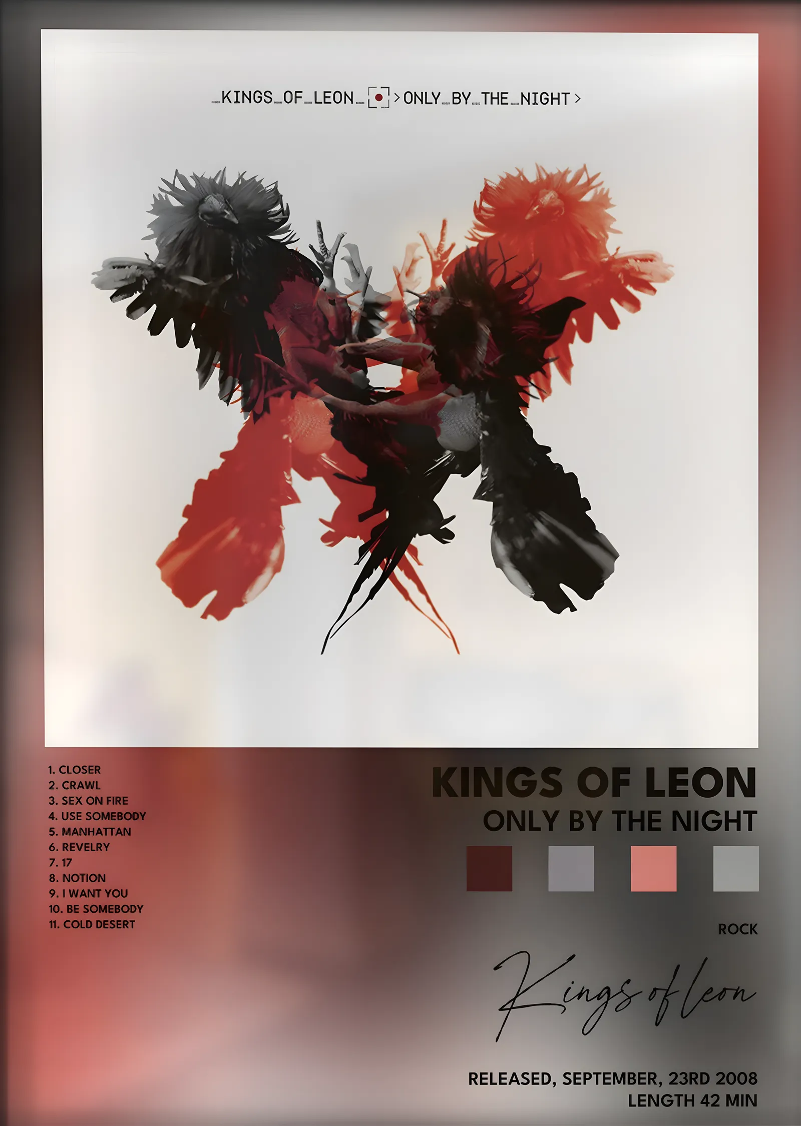 Kings of Leon: Only by the Night (Kuş Formu) metal tablo