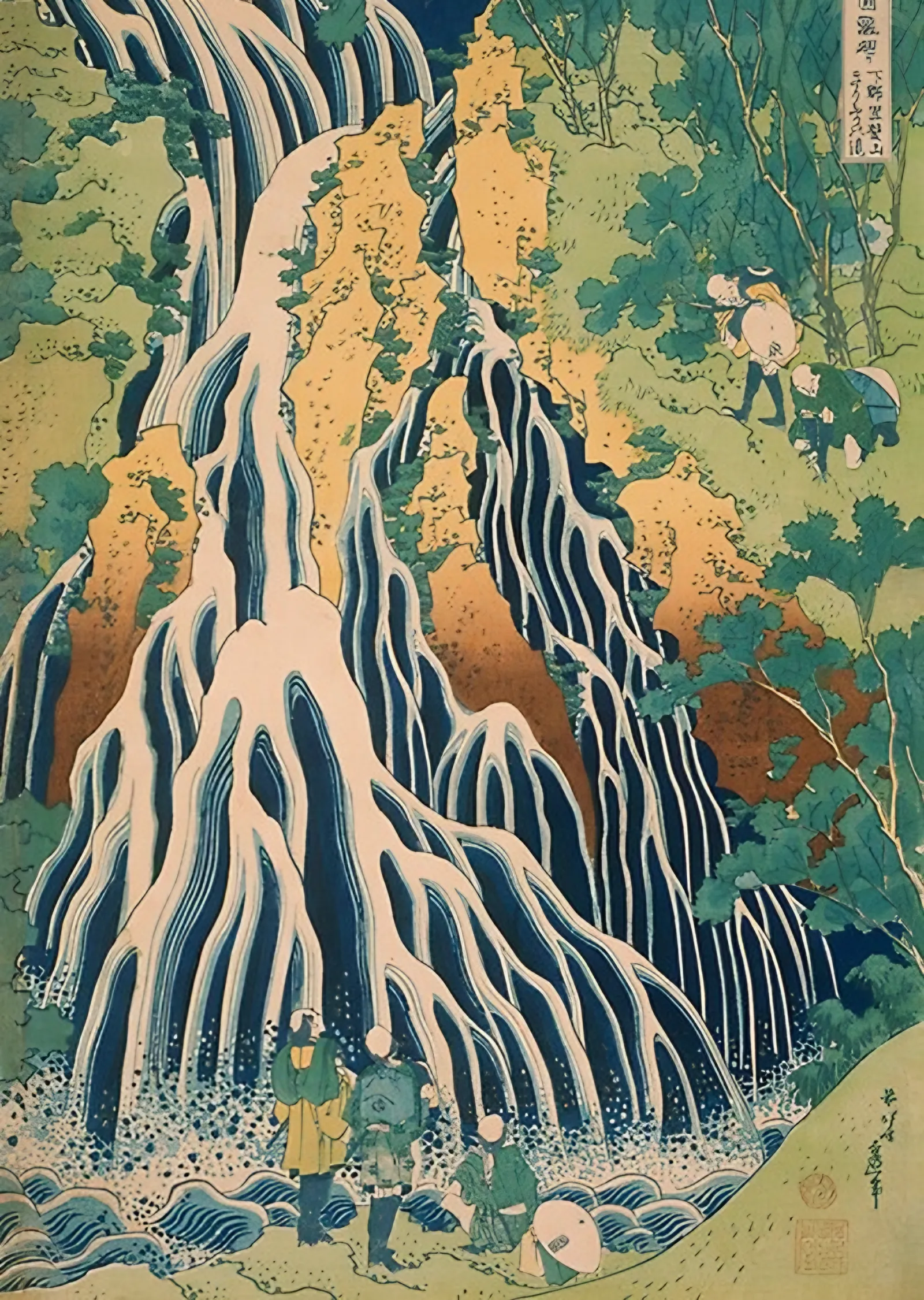 Kirifuri Şelalesi'nde Hacılar - Hokusai metal tablo