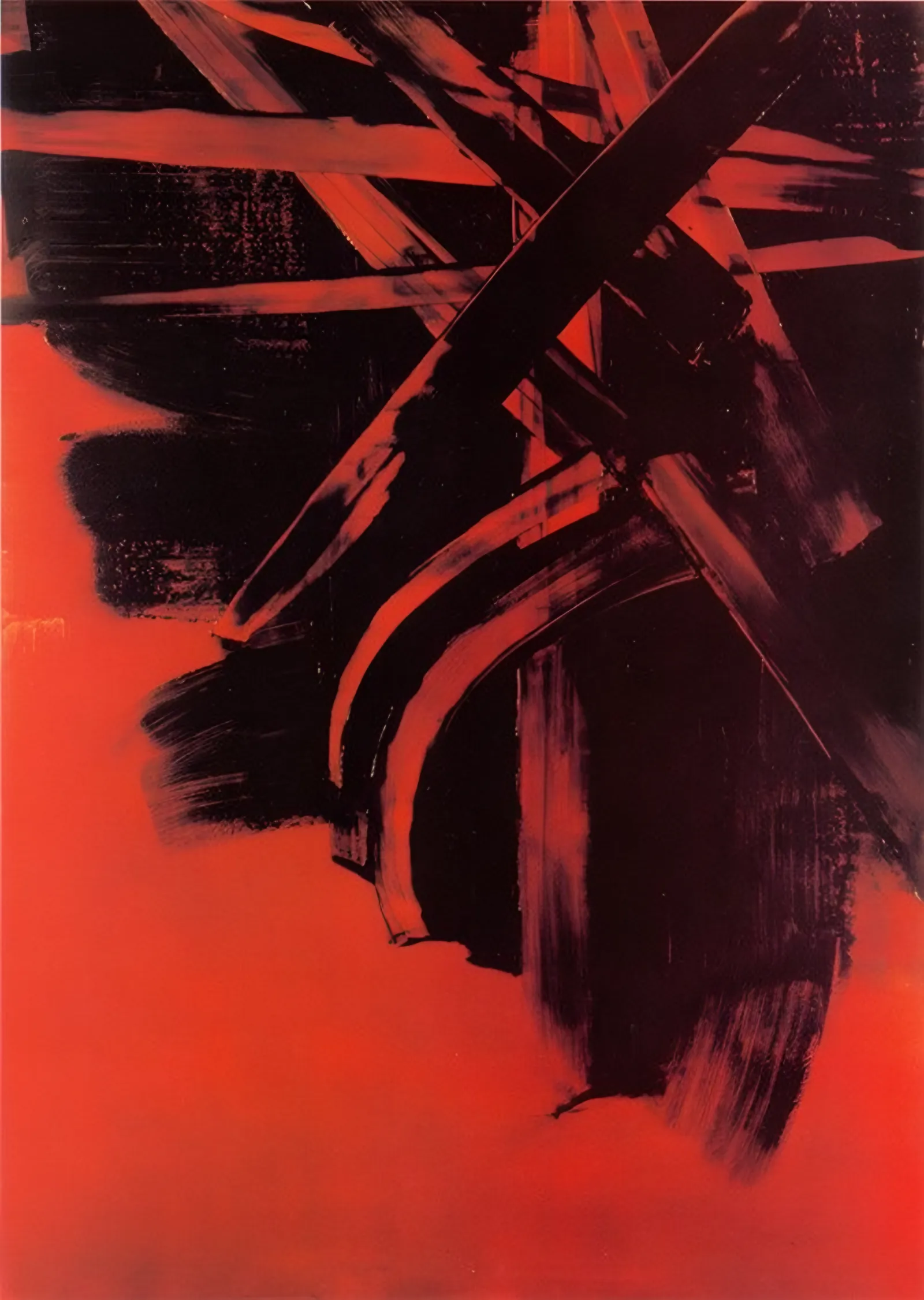 Kırmızı Zeminde Siyah Çapraz - Pierre Soulages metal tablo