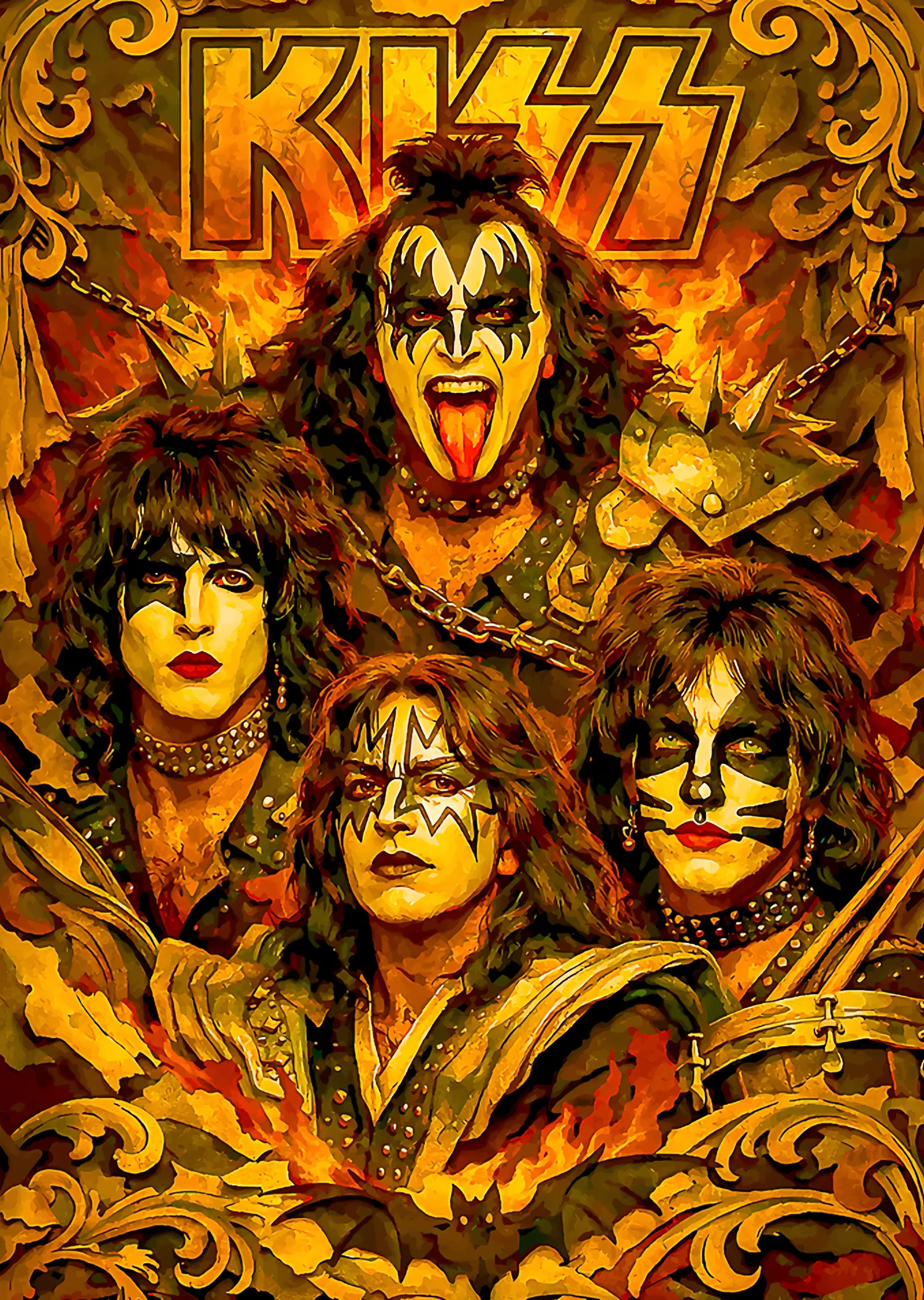 KISS - Sahne Kostümleriyle Dörtlü metal tablo
