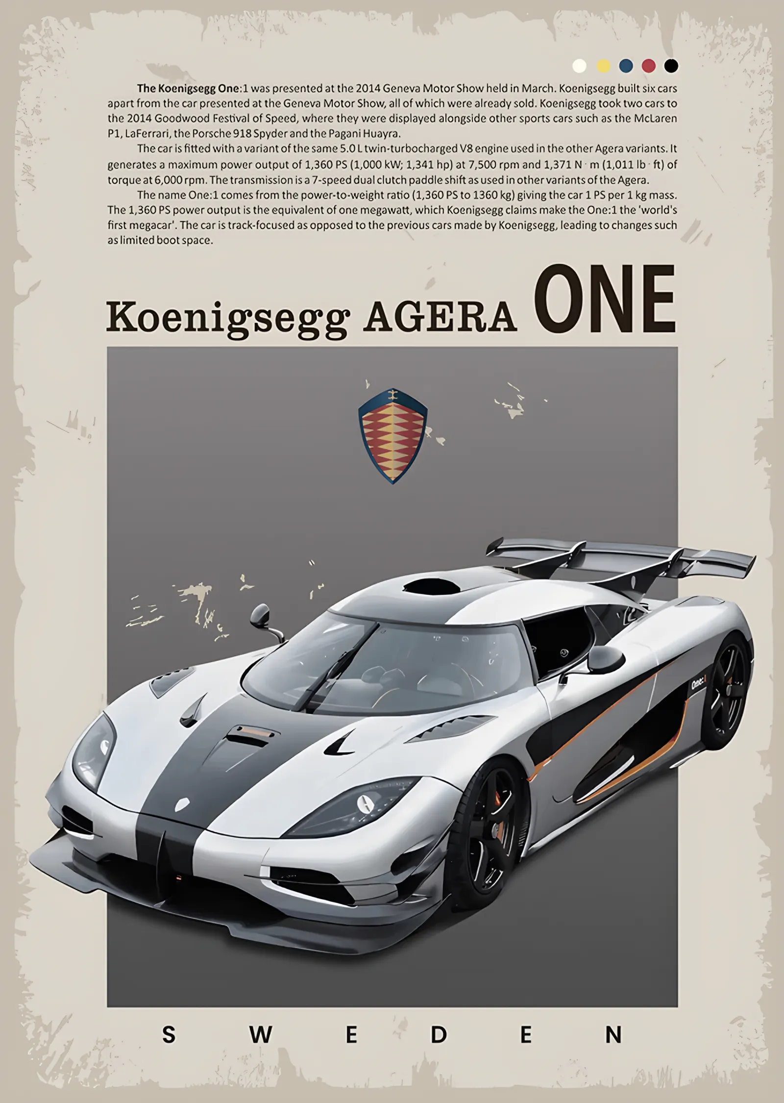 Koenigsegg Agera One: Krem Zeminde Teknik Afiş metal tablo