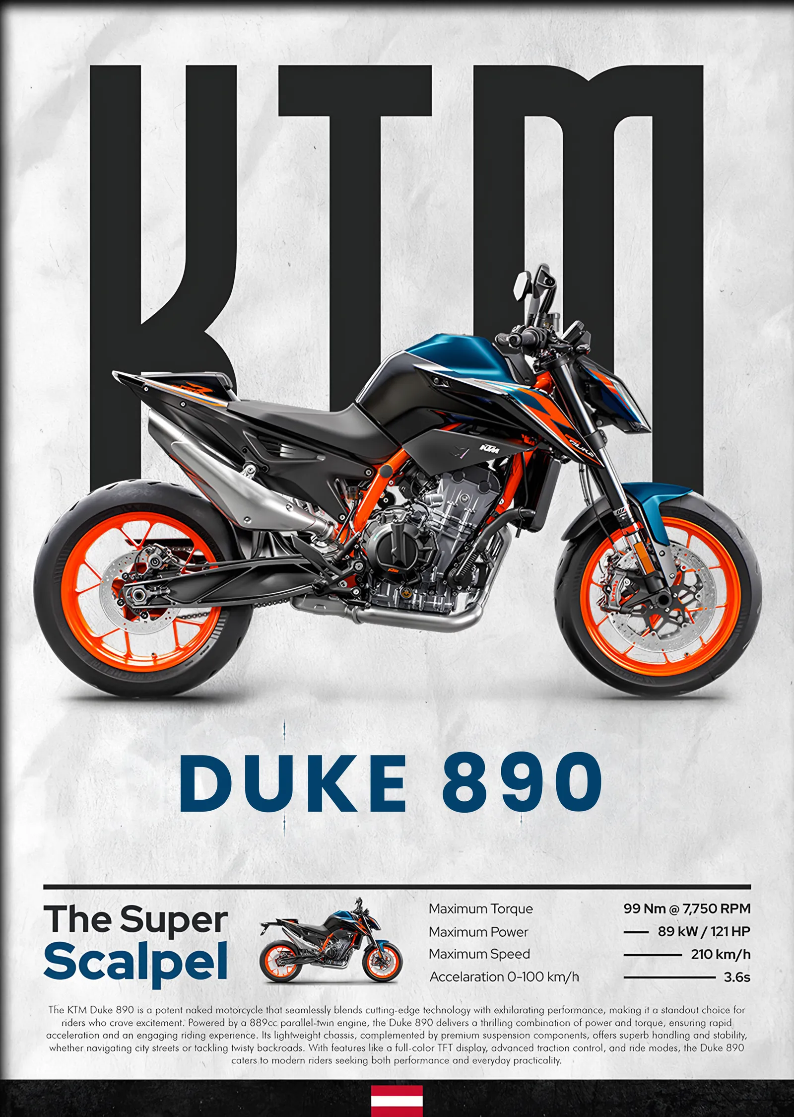 KTM Duke 890 metal tablo