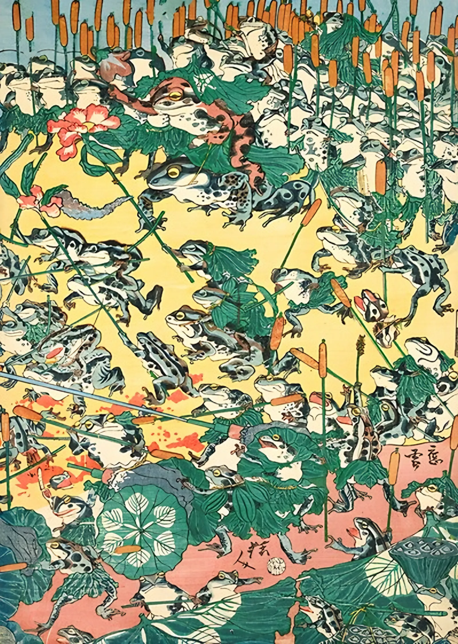 Kurbağaların Savaşı - Kawanabe Kyosai metal tablo