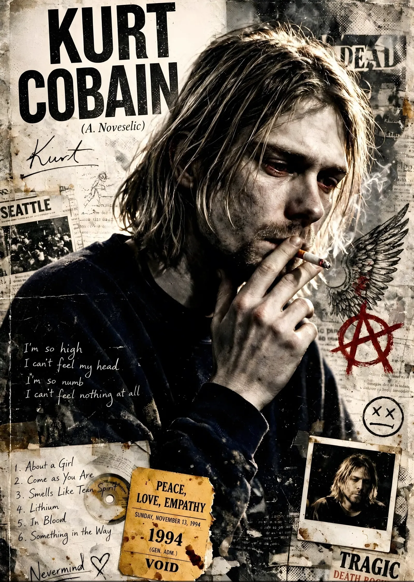 Kurt Cobain - Seattle Kolajı metal tablo