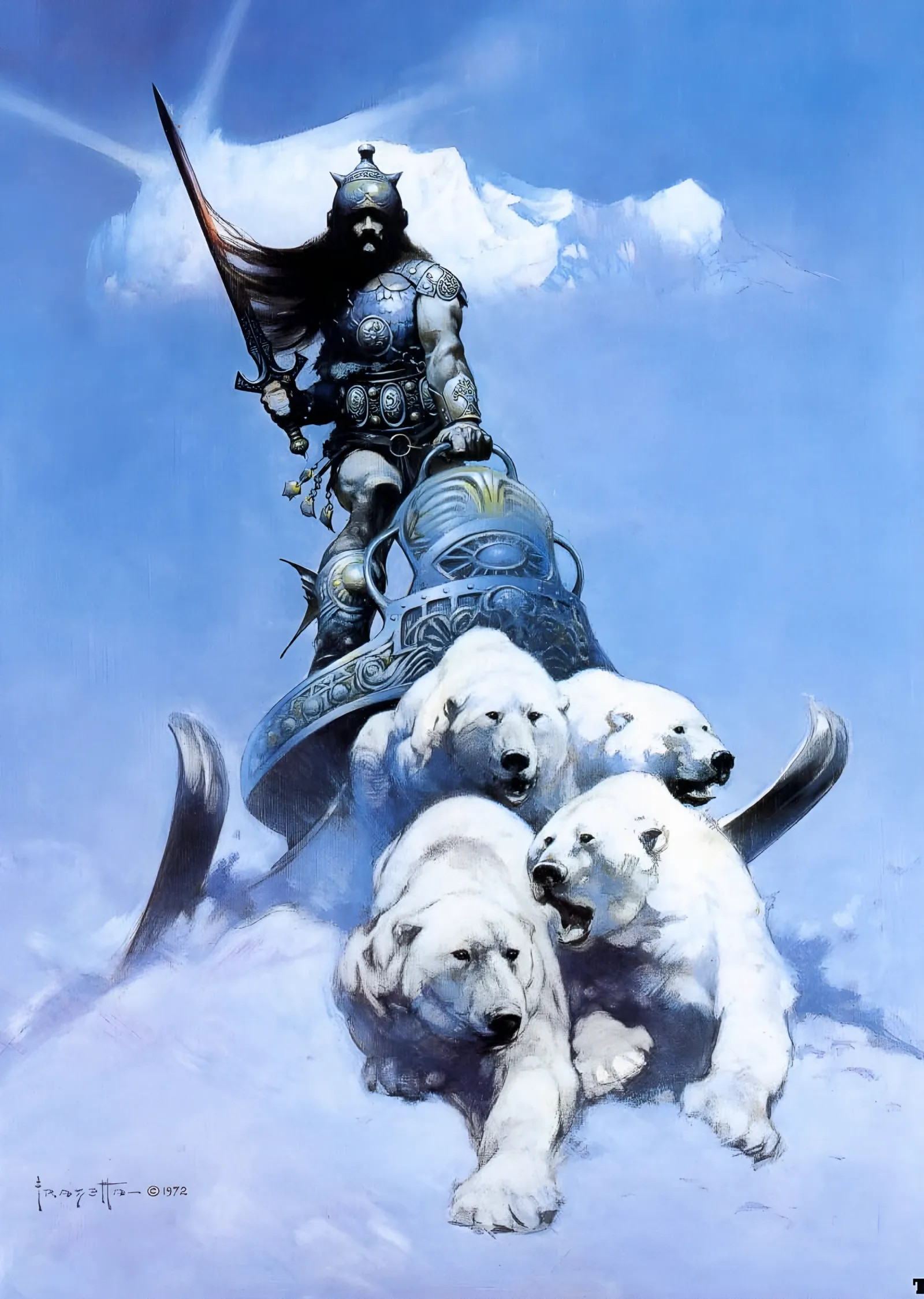 Kutup Ayılarıyla Kızak - Frank Frazetta metal tablo