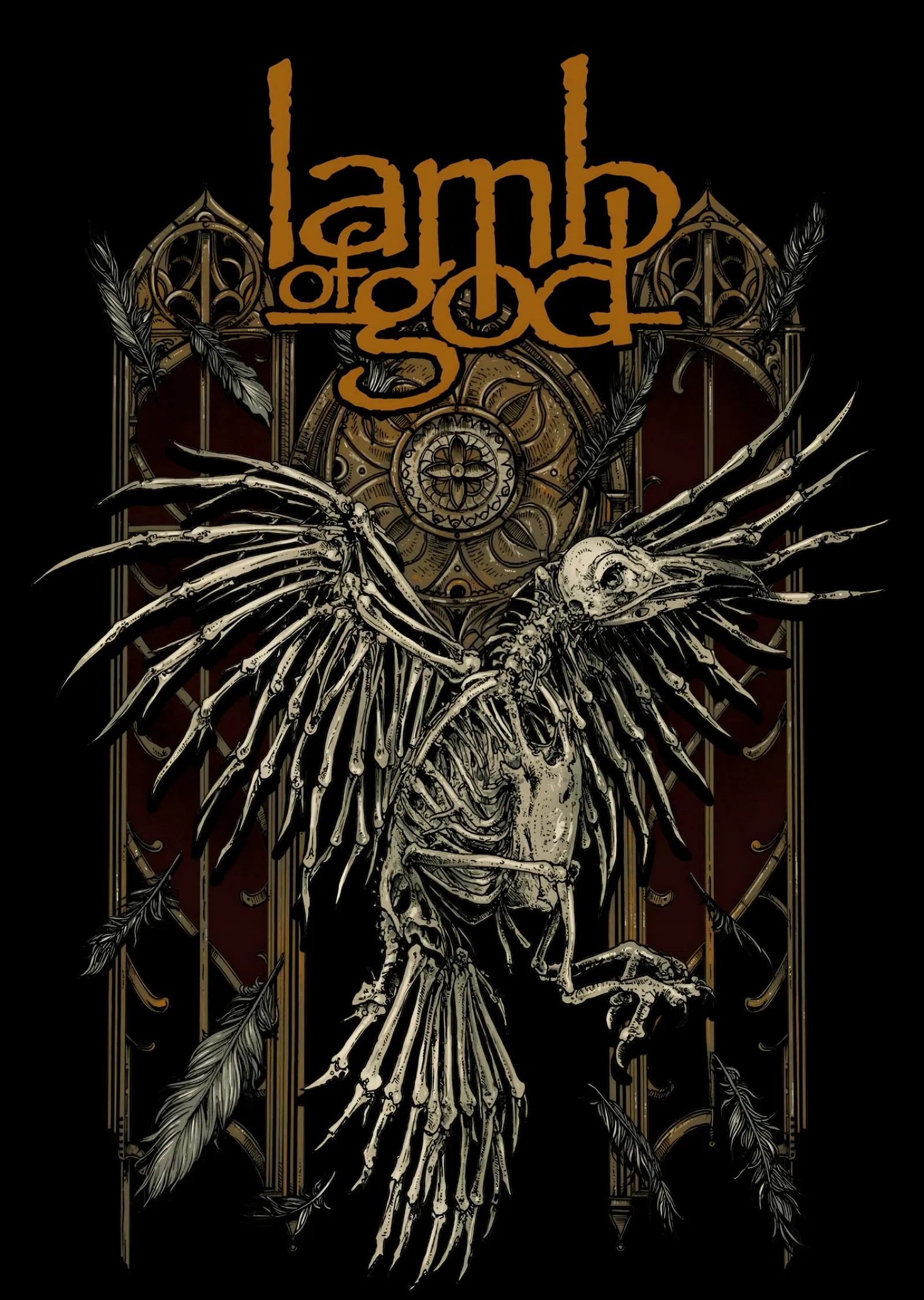 Lamb of God: Altın Çerçevede Kuş İskeleti metal tablo