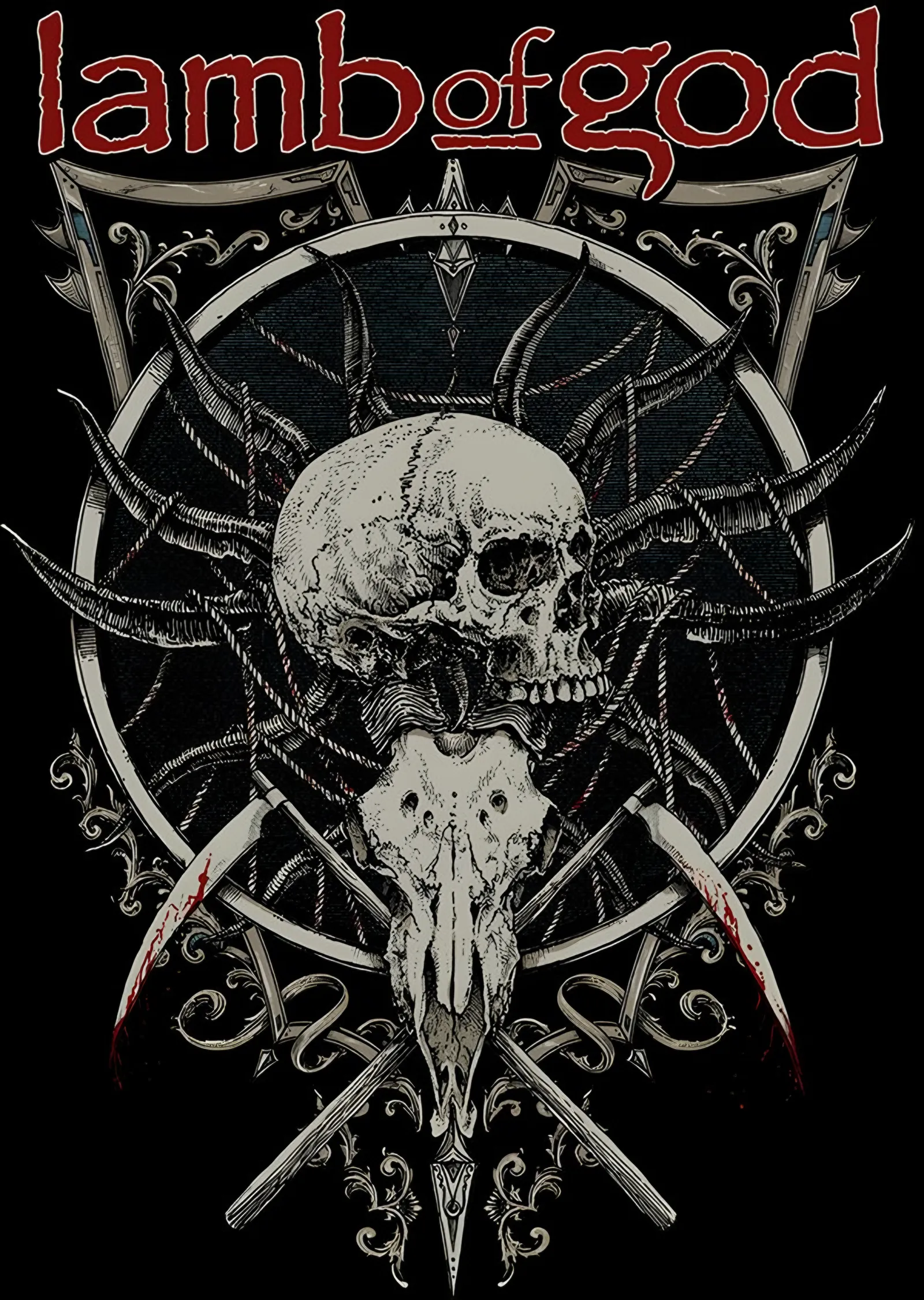 Lamb of God: Pentagramda Boynuzlu Kafatası metal tablo