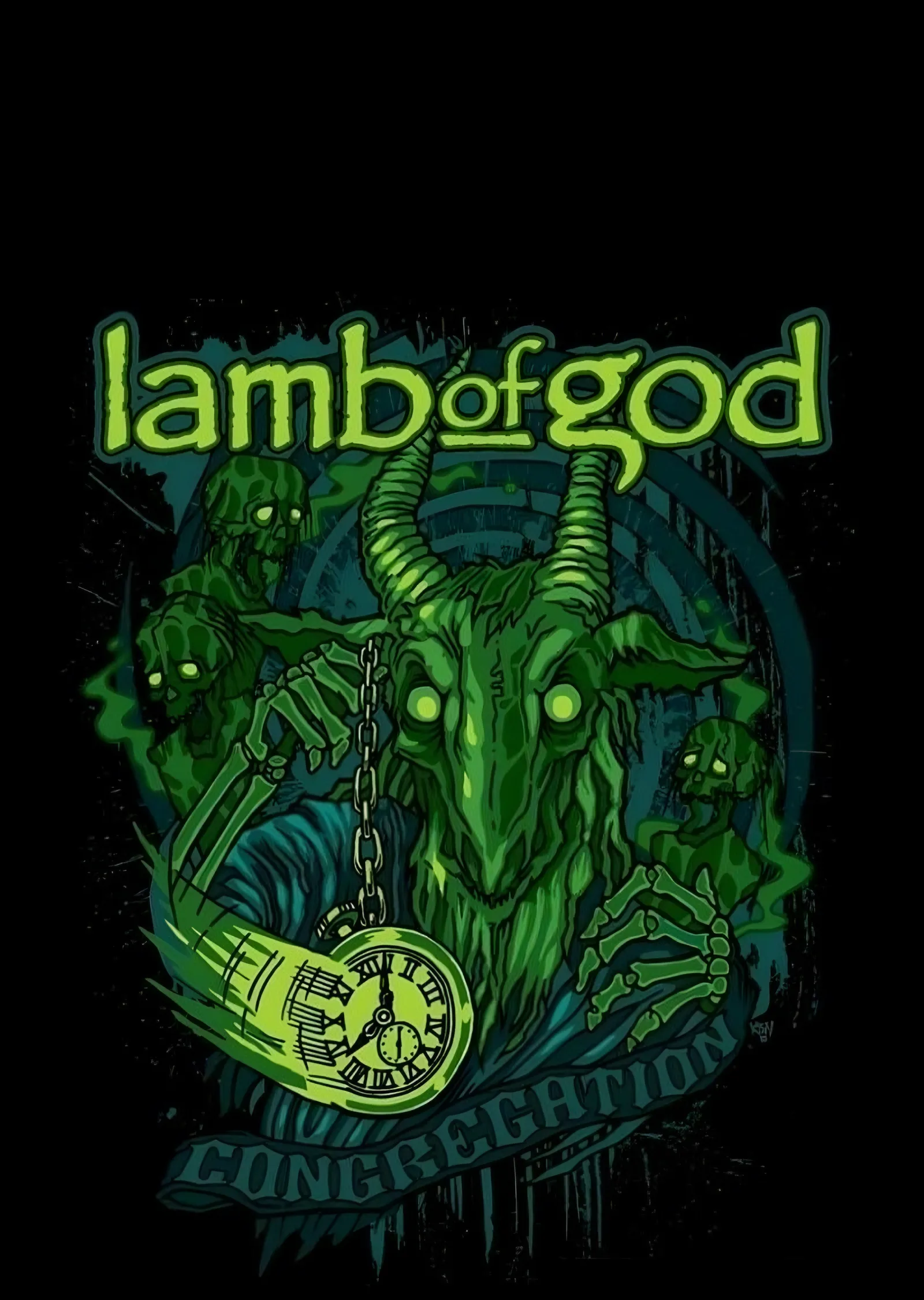 Lamb of God: Yeşil Konturlu Çift Başlı Keçi metal tablo