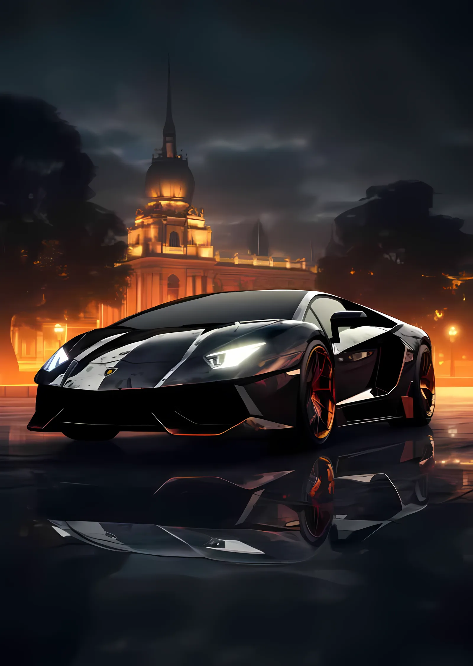 Lamborghini Aventador - Gece Sarayı Önünde metal tablo