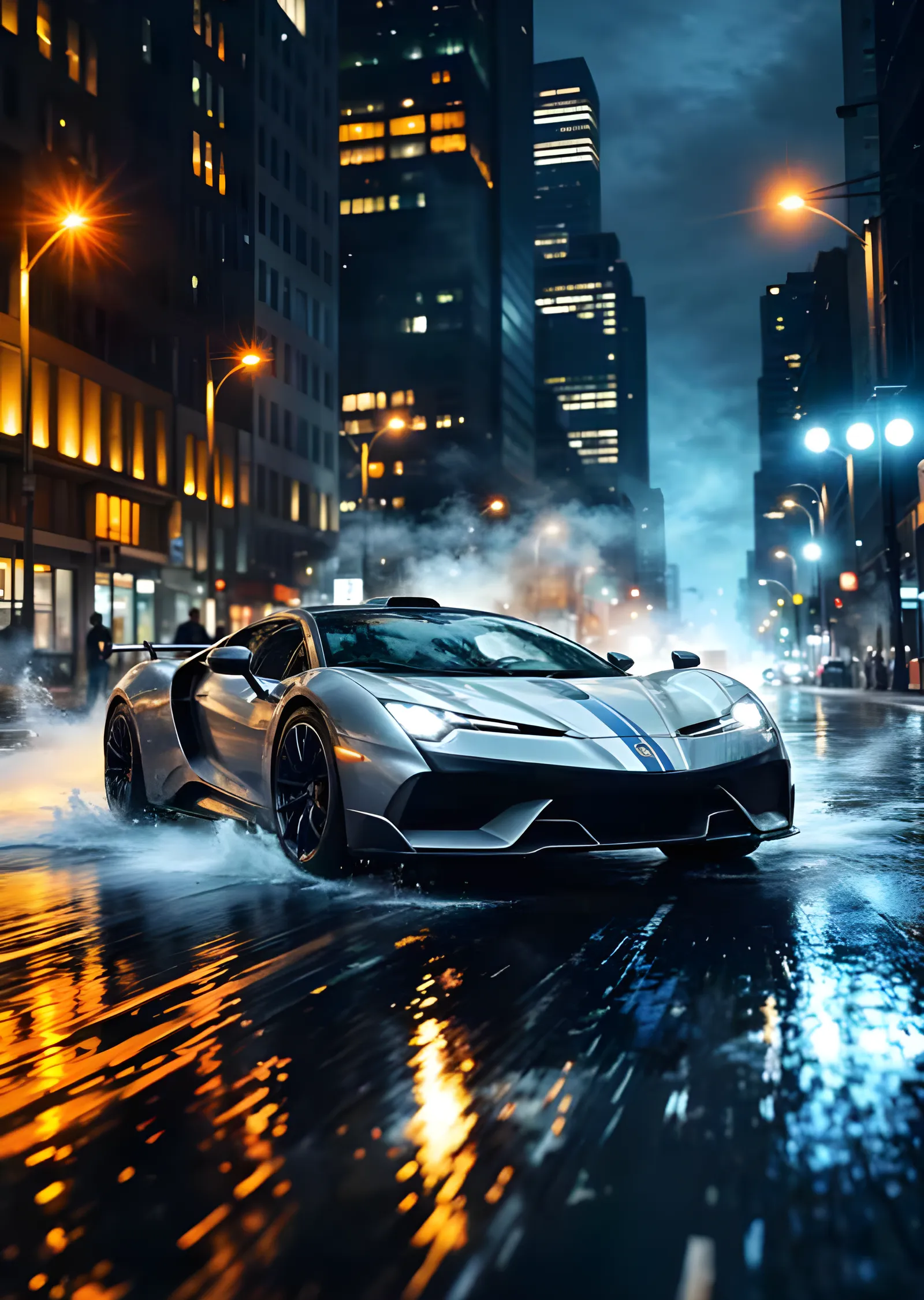 Lamborghini - Islak Gece Şehrinde Sürat metal tablo