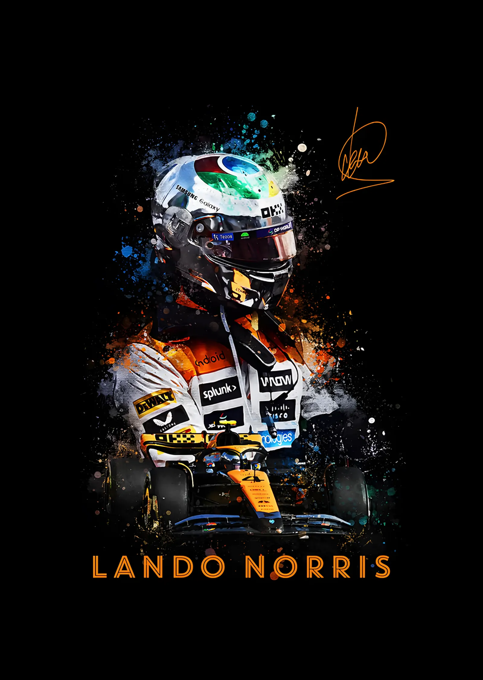 Lando Norris: Renkli Sıçramada Yarış Kaskı metal tablo