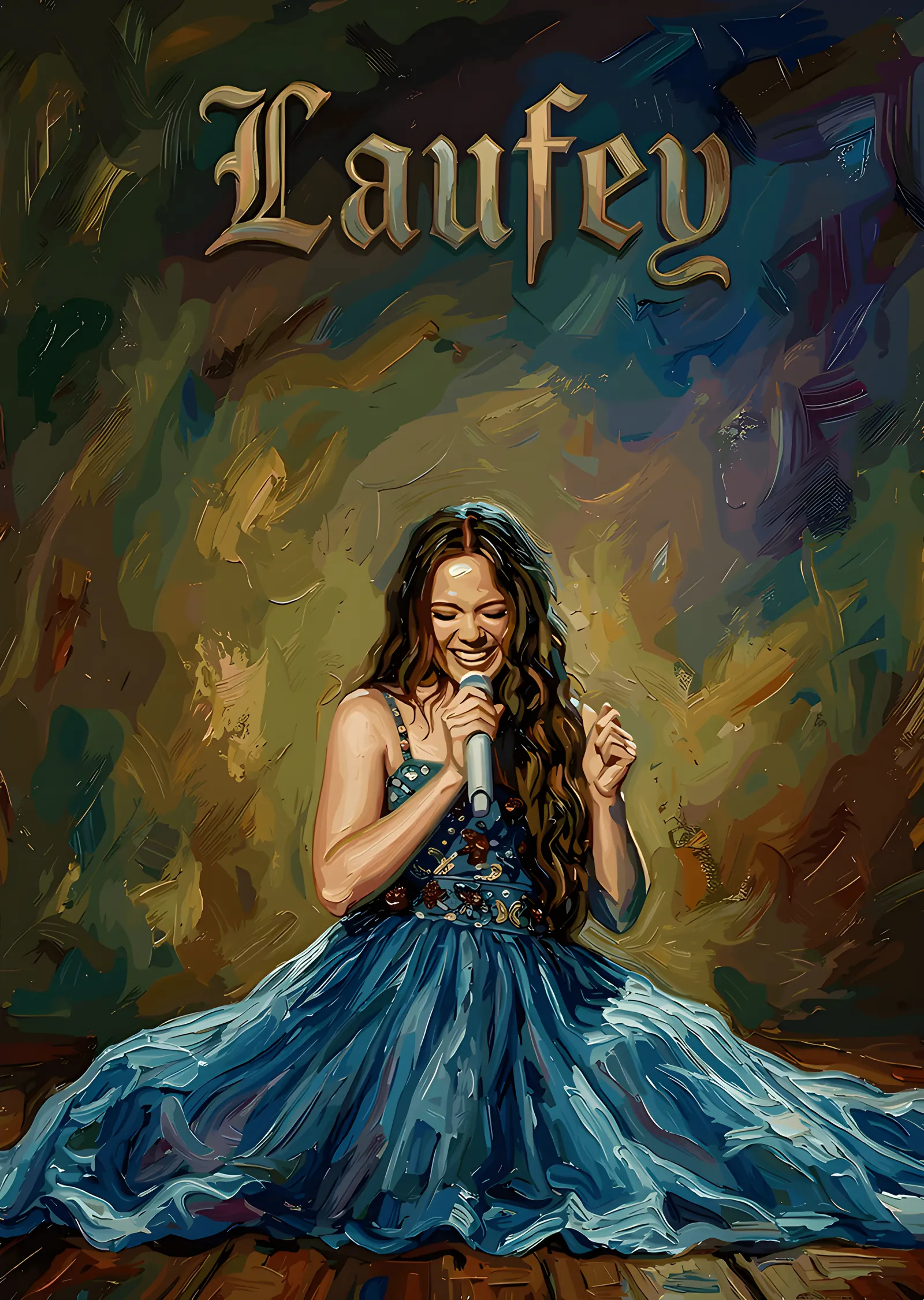Laufey: Mavi Tüllü Sahne metal tablo