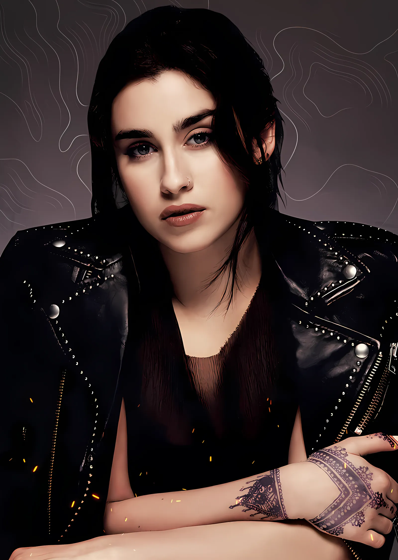 Lauren Jauregui: Deri Ceketli Portre metal tablo