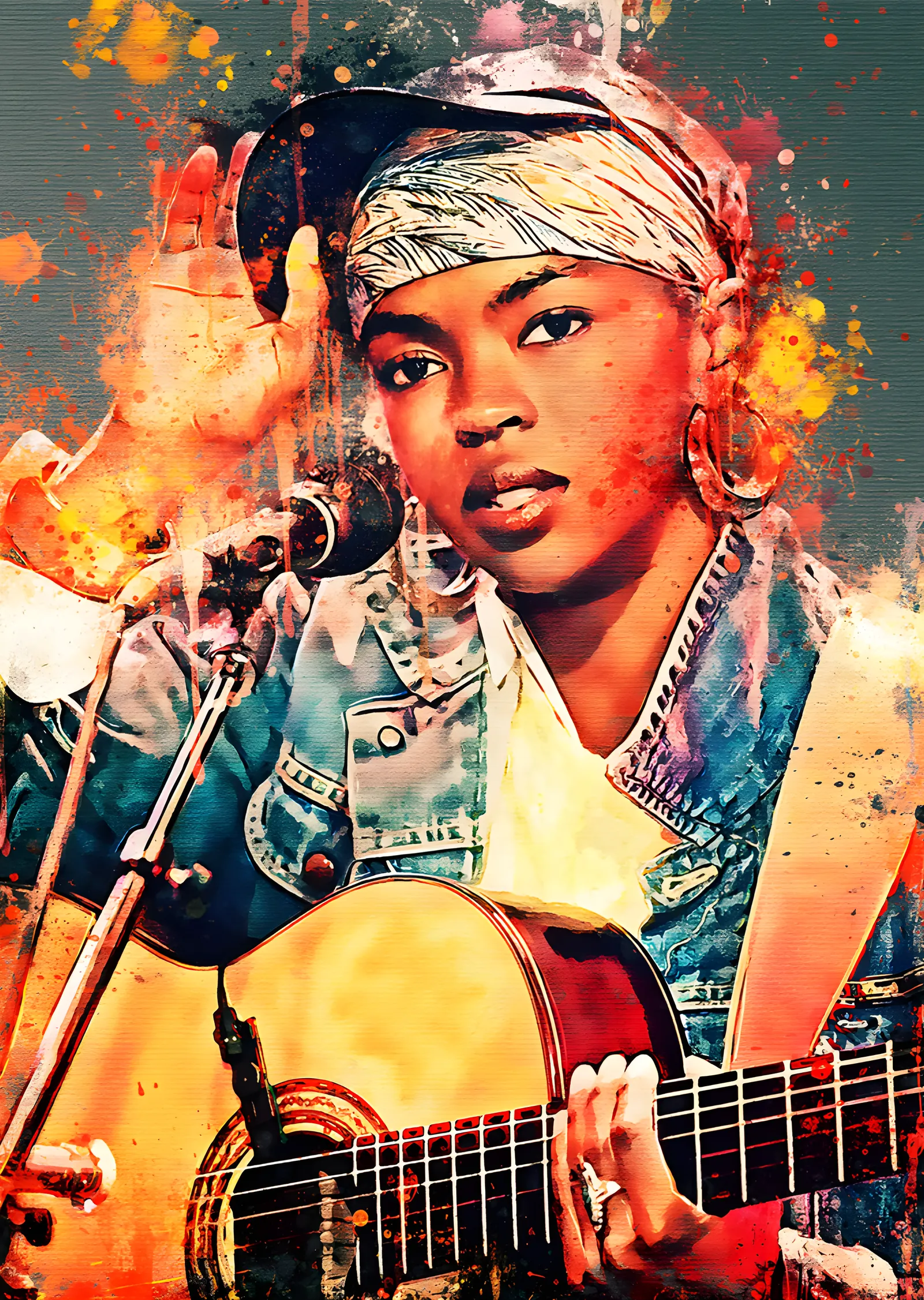 Lauryn Hill - Bandana ve Gitar metal tablo