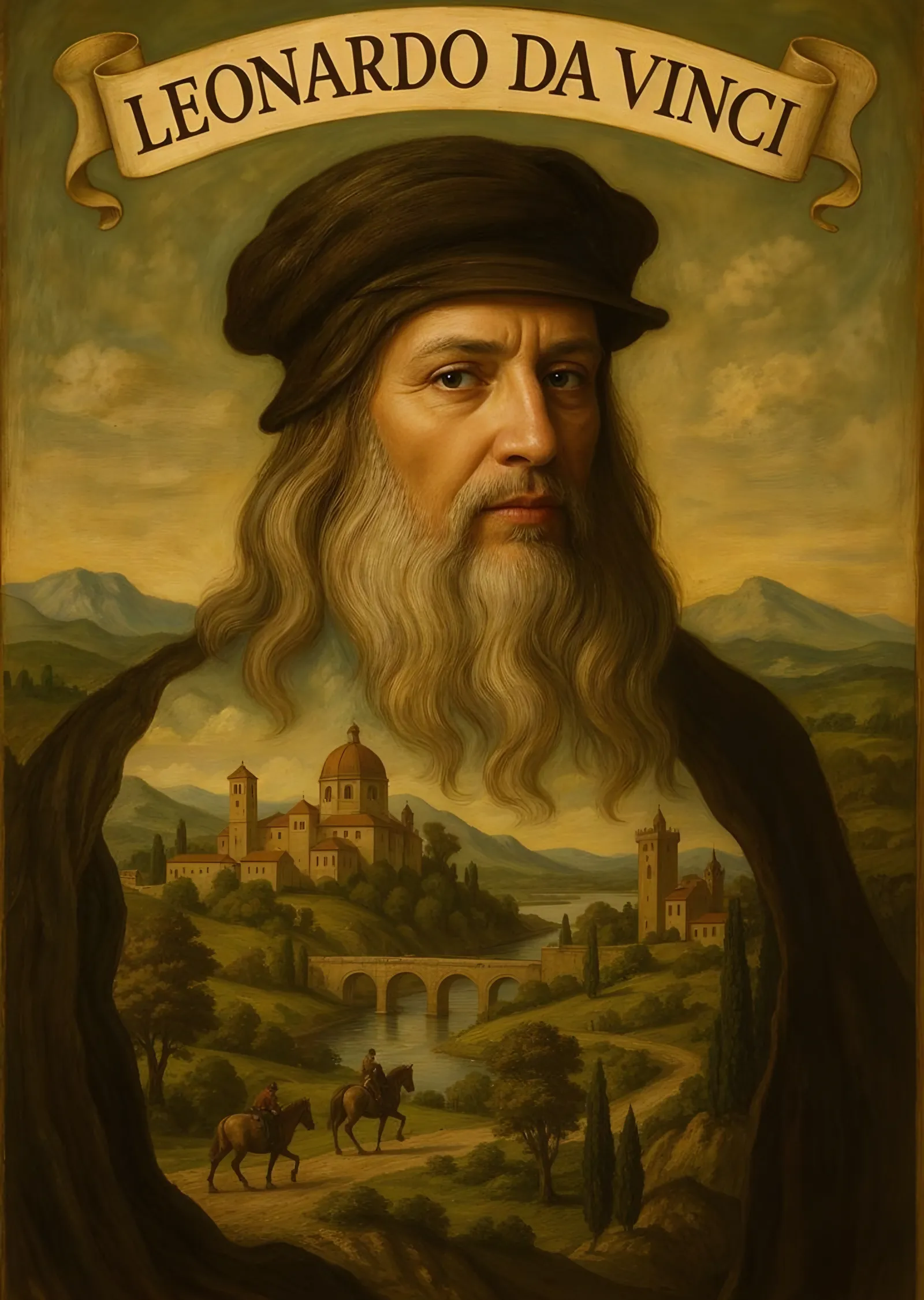 Leonardo da Vinci Manzara Portresi metal tablo