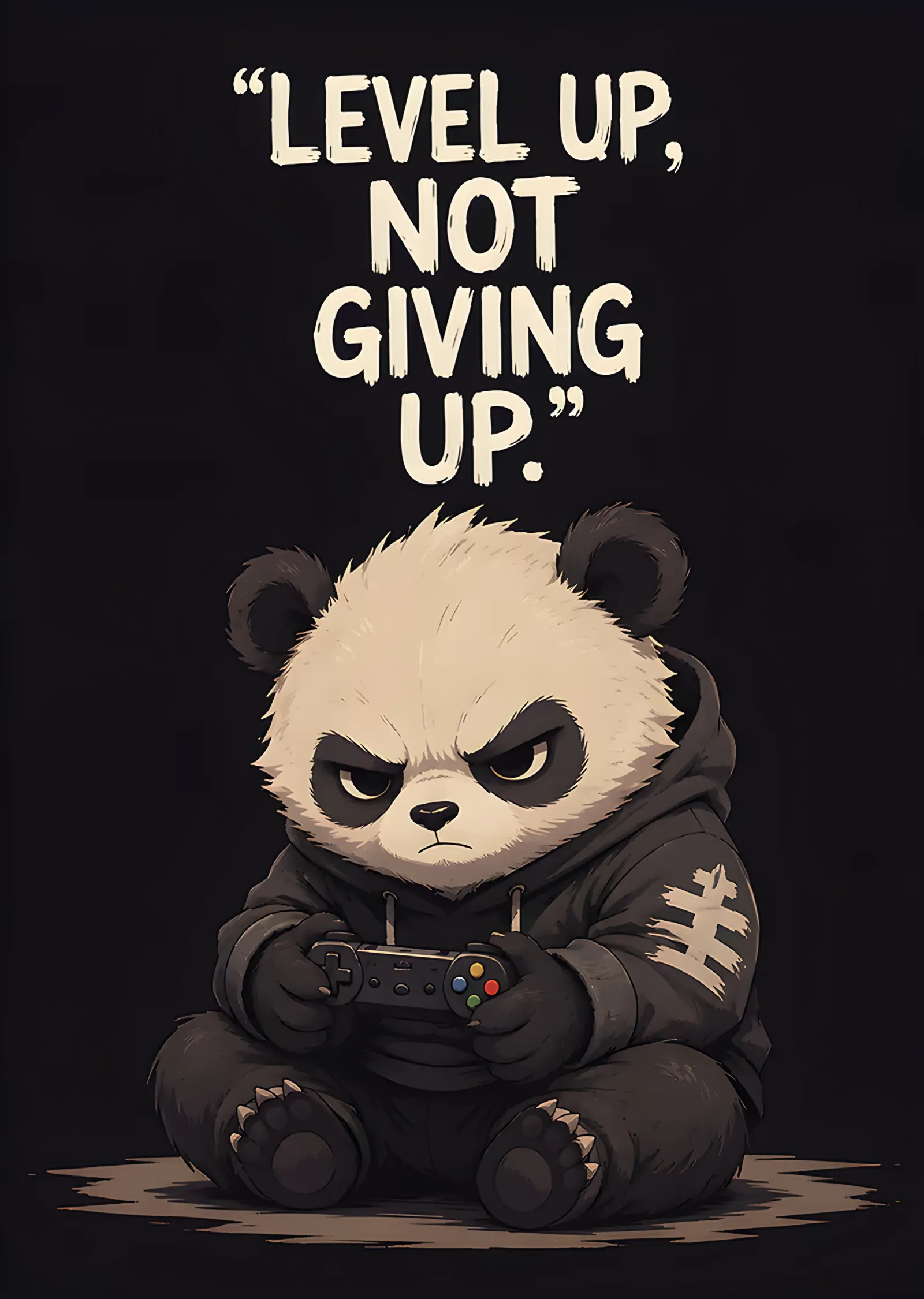 Level Up Not Giving Up: Kumandalı Panda metal tablo