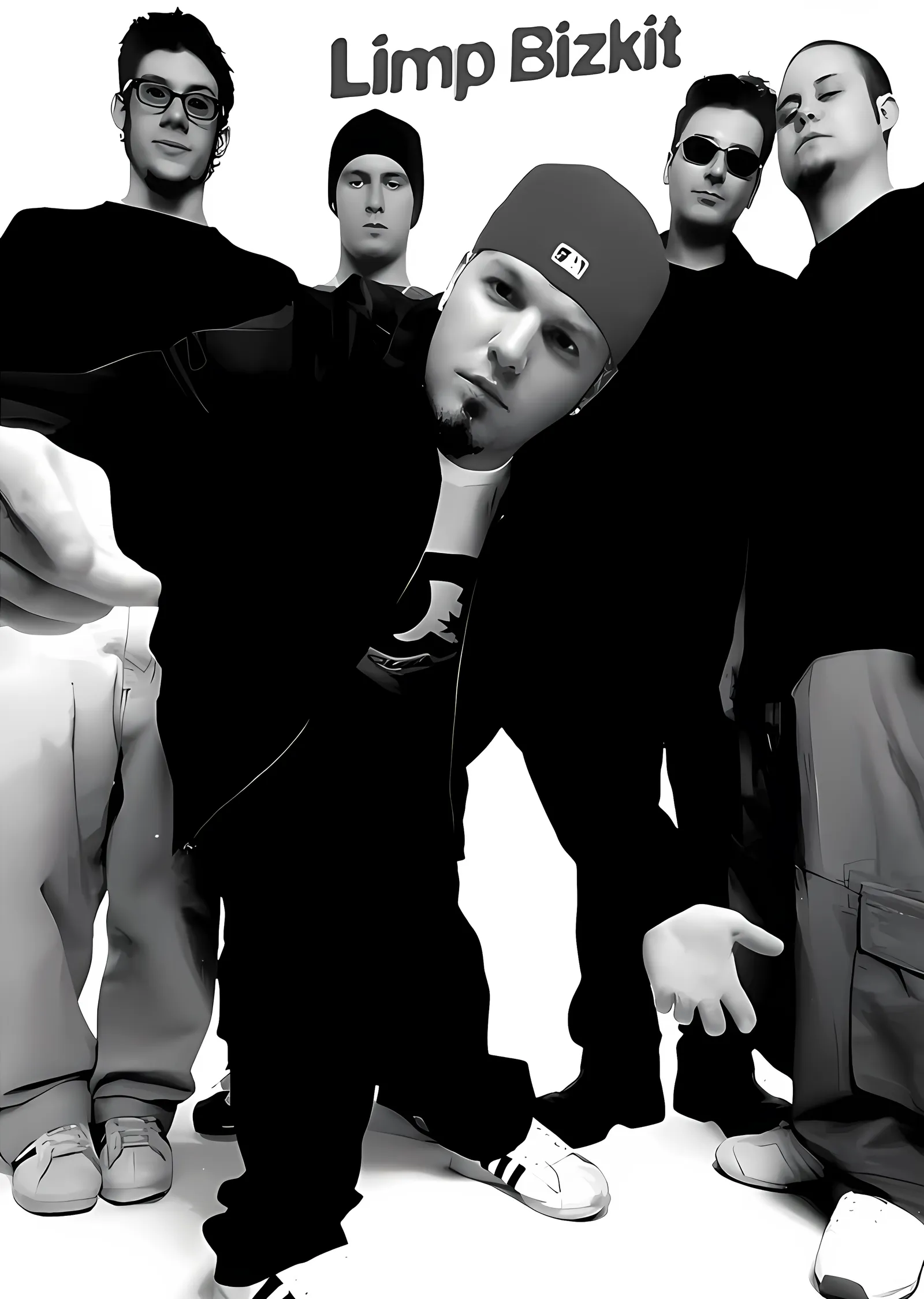 Limp Bizkit: Beyaz Zeminde Kadro metal tablo