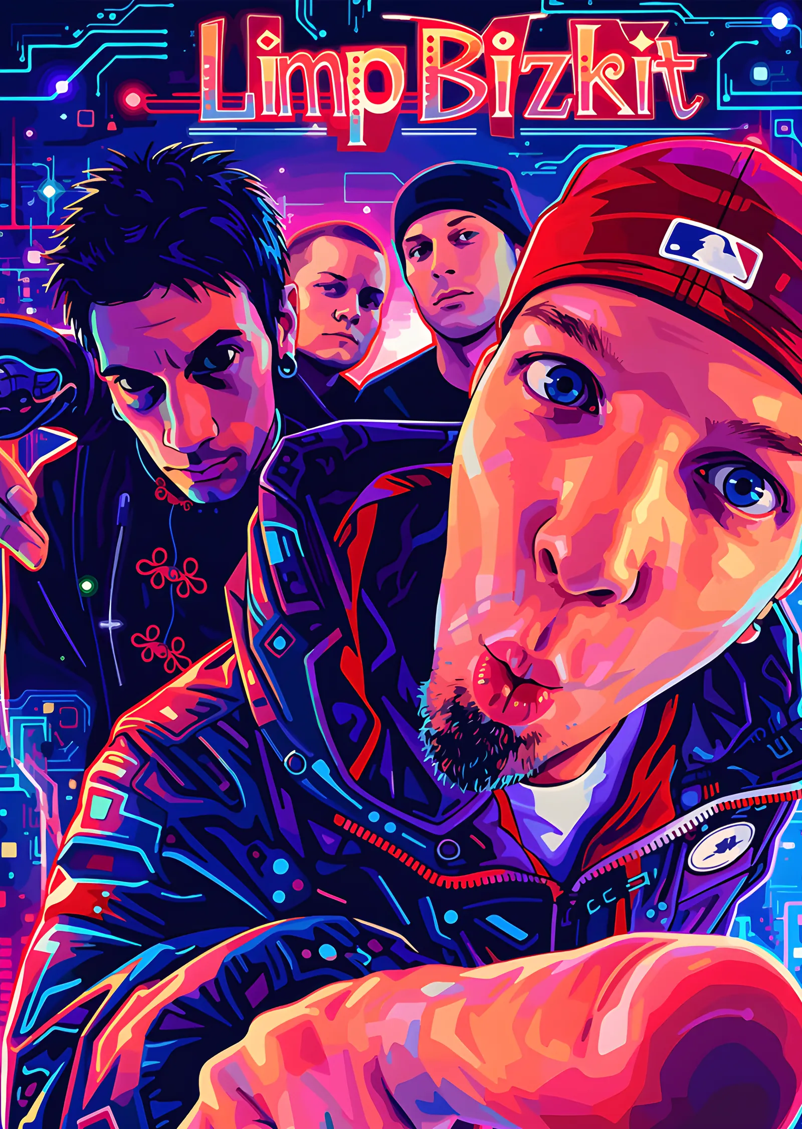 Limp Bizkit: Neon Grup Portresi metal tablo