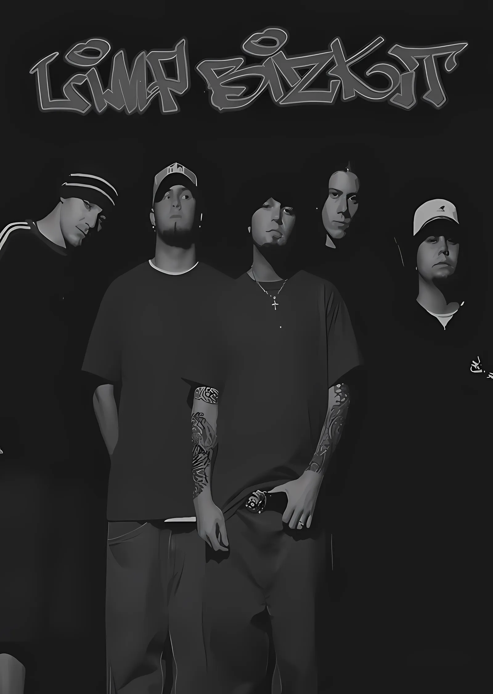Limp Bizkit: Siyah Beyaz Grup Karesi metal tablo