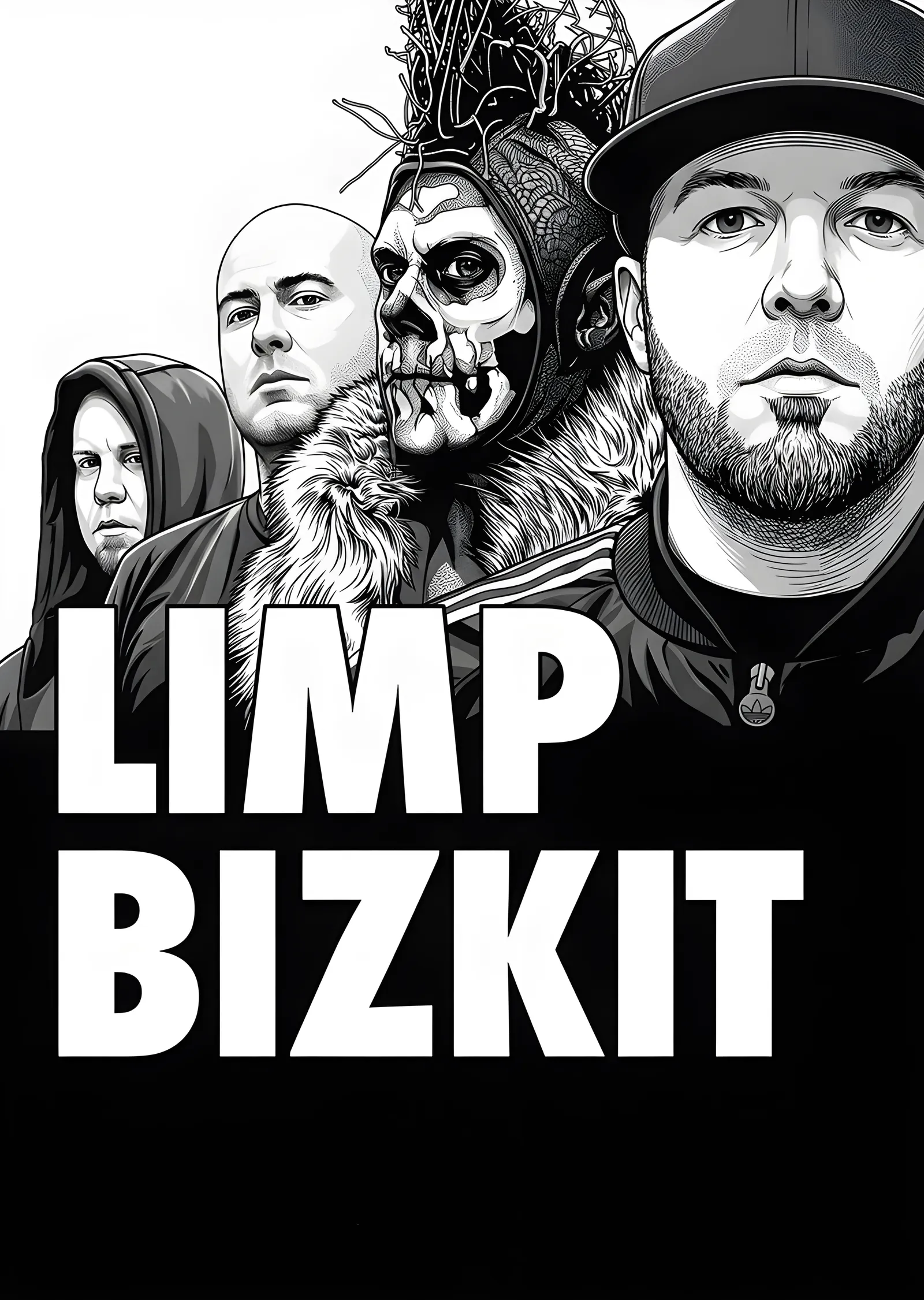 Limp Bizkit: Siyah Zeminde Kadro metal tablo