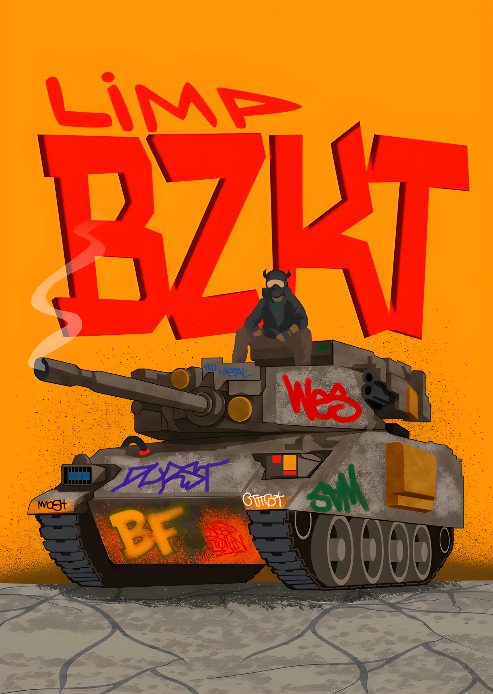 Limp Bizkit: Turuncu Zeminde Tank metal tablo